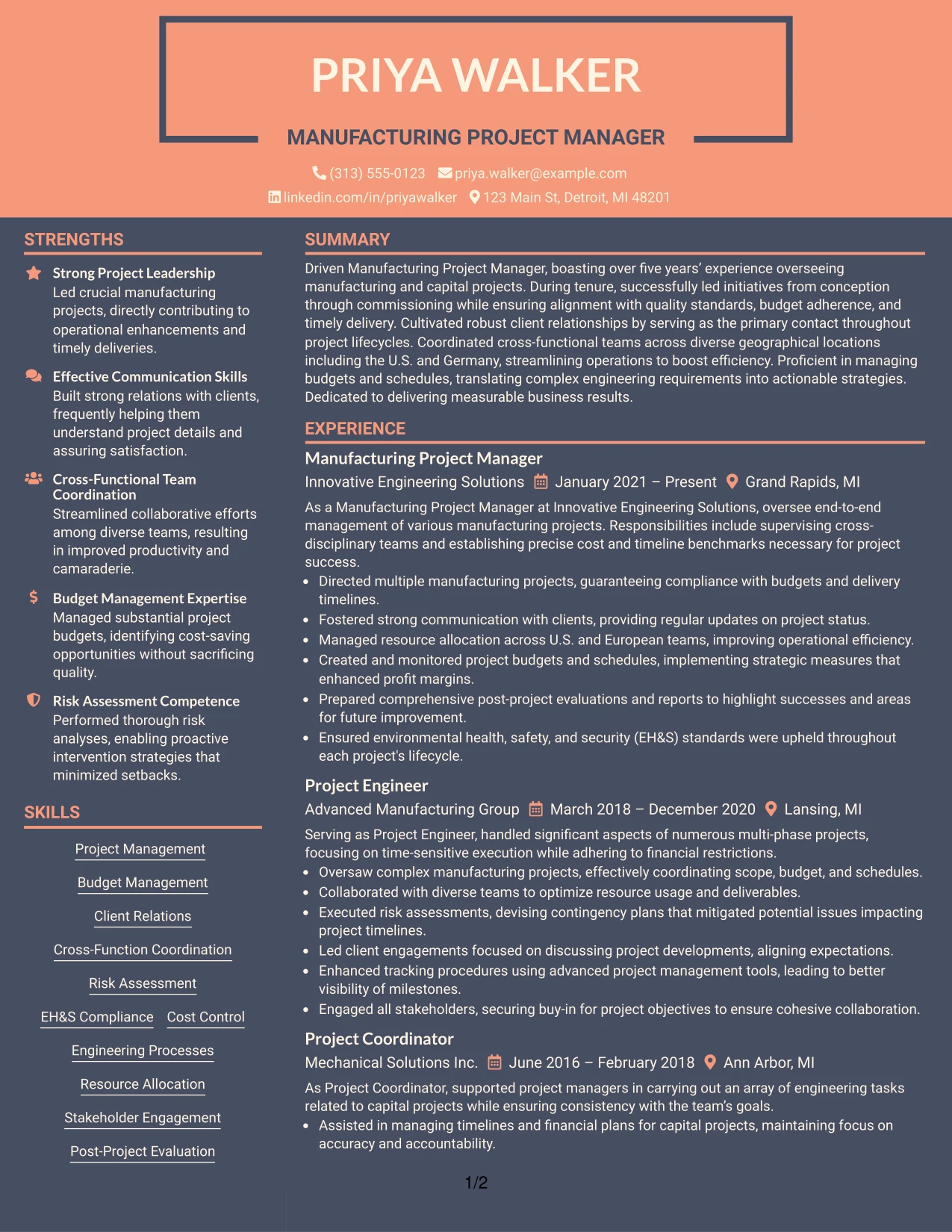 Resume Example Page 1