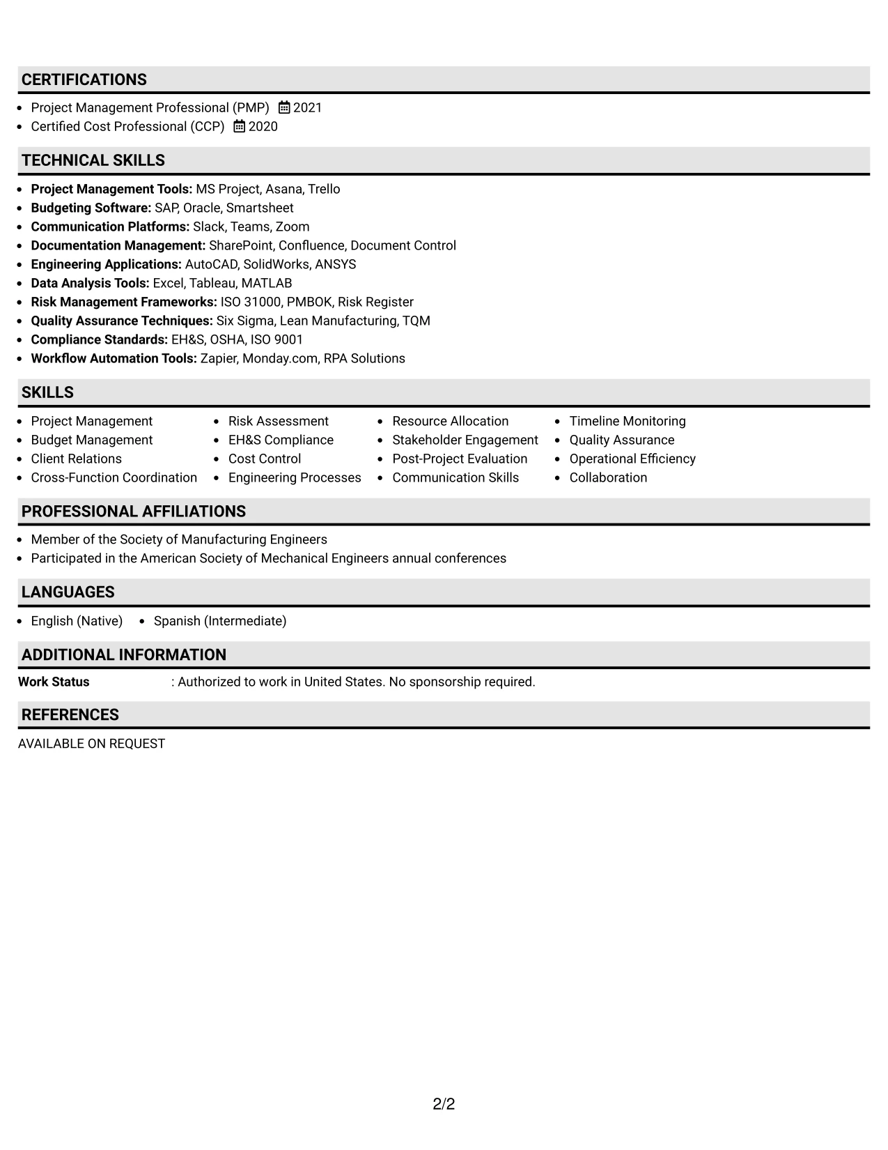 Resume Example Page 2
