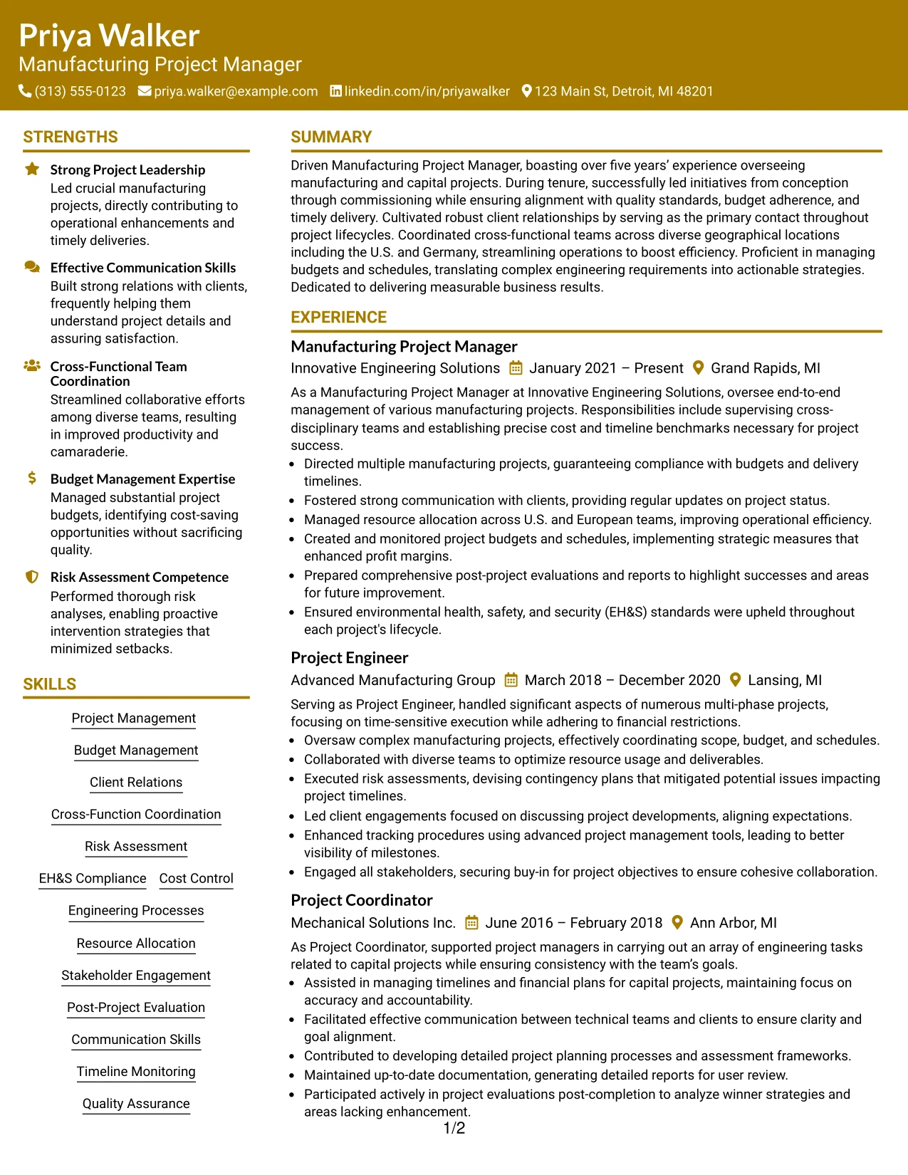 Resume Example Page 1