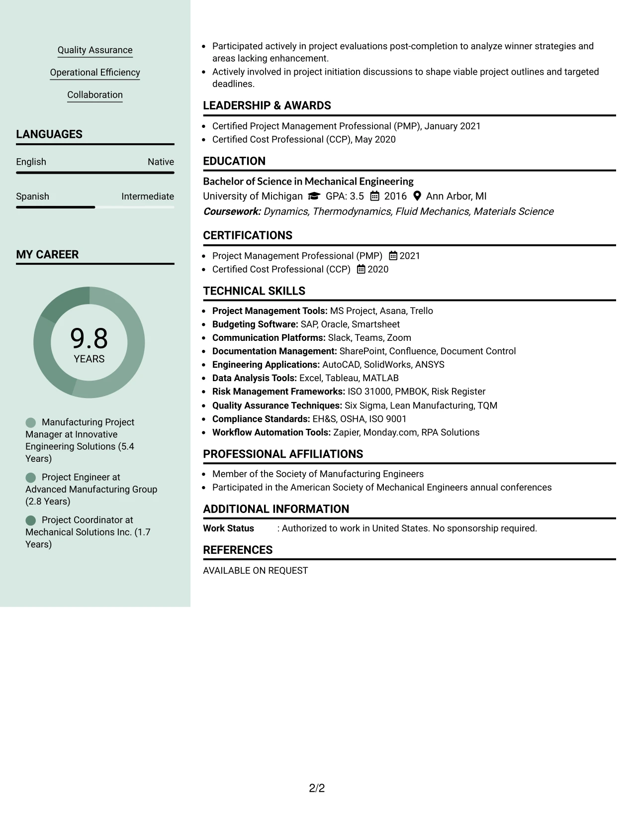 Resume Example Page 2