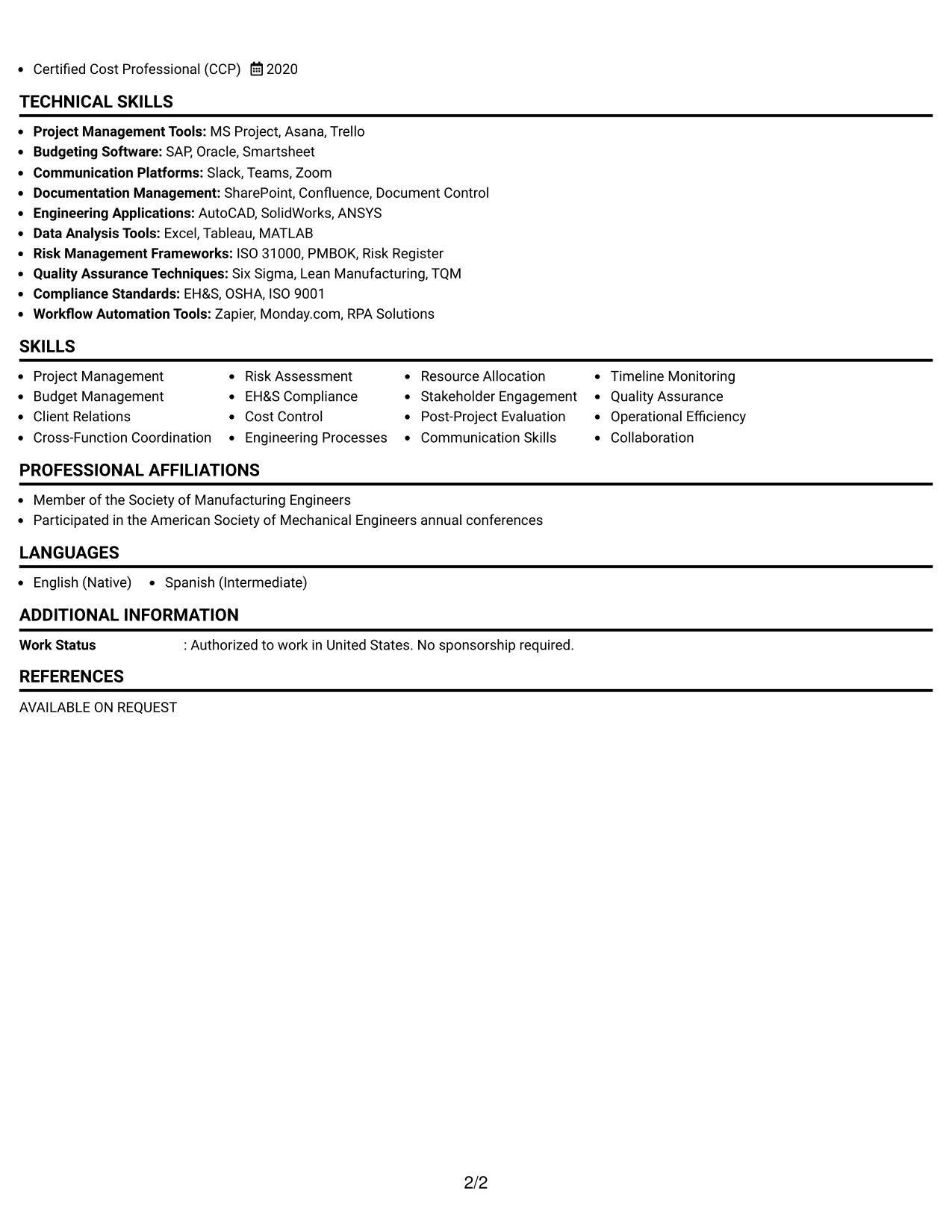 Resume Example Page 2