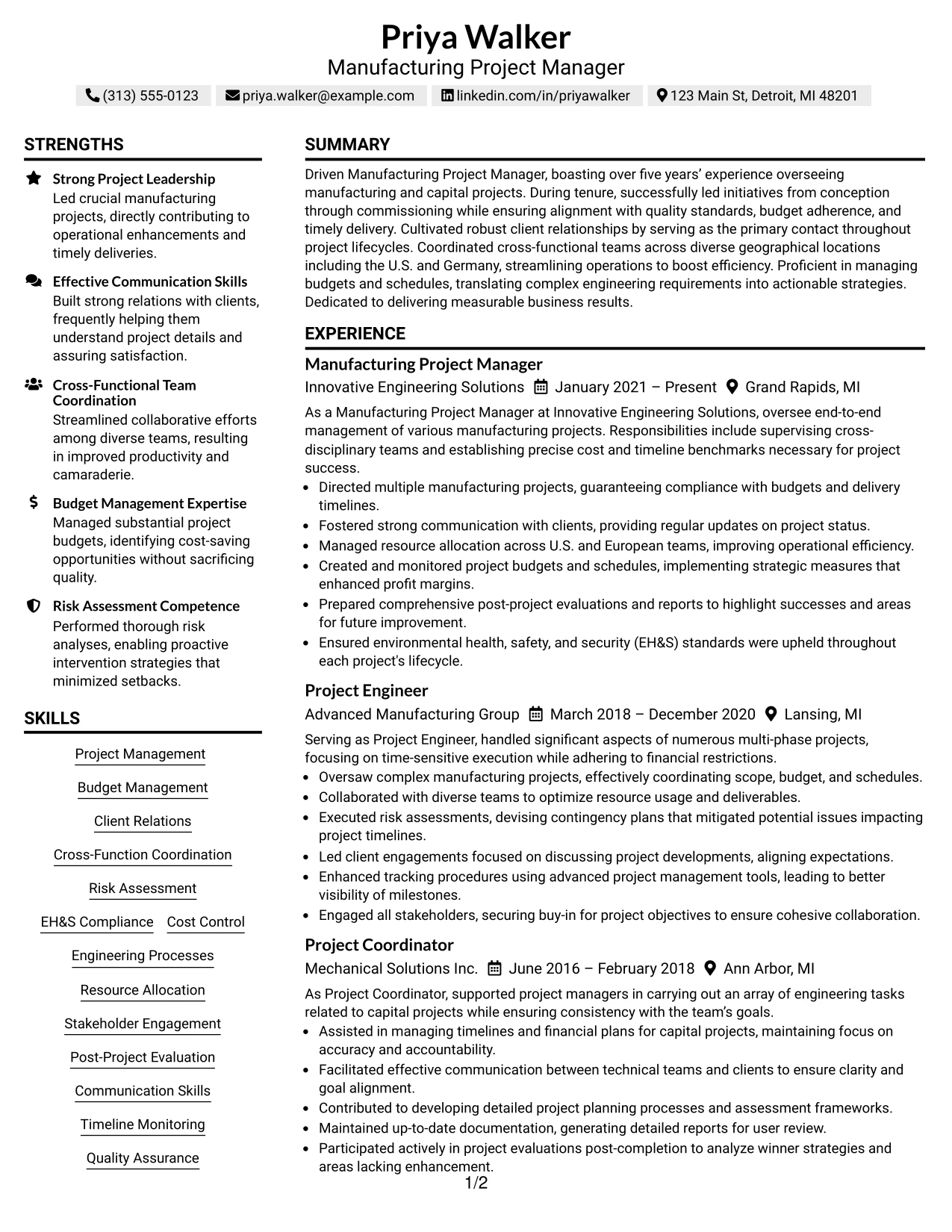 Resume Example Page 1
