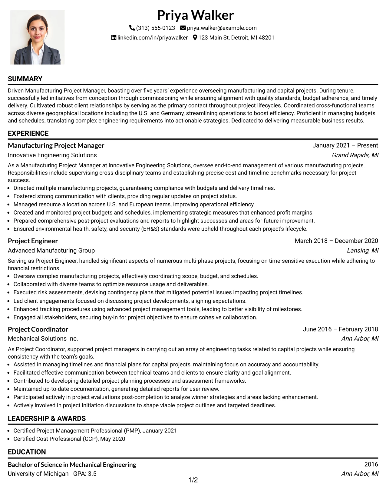 Resume Example Page 1