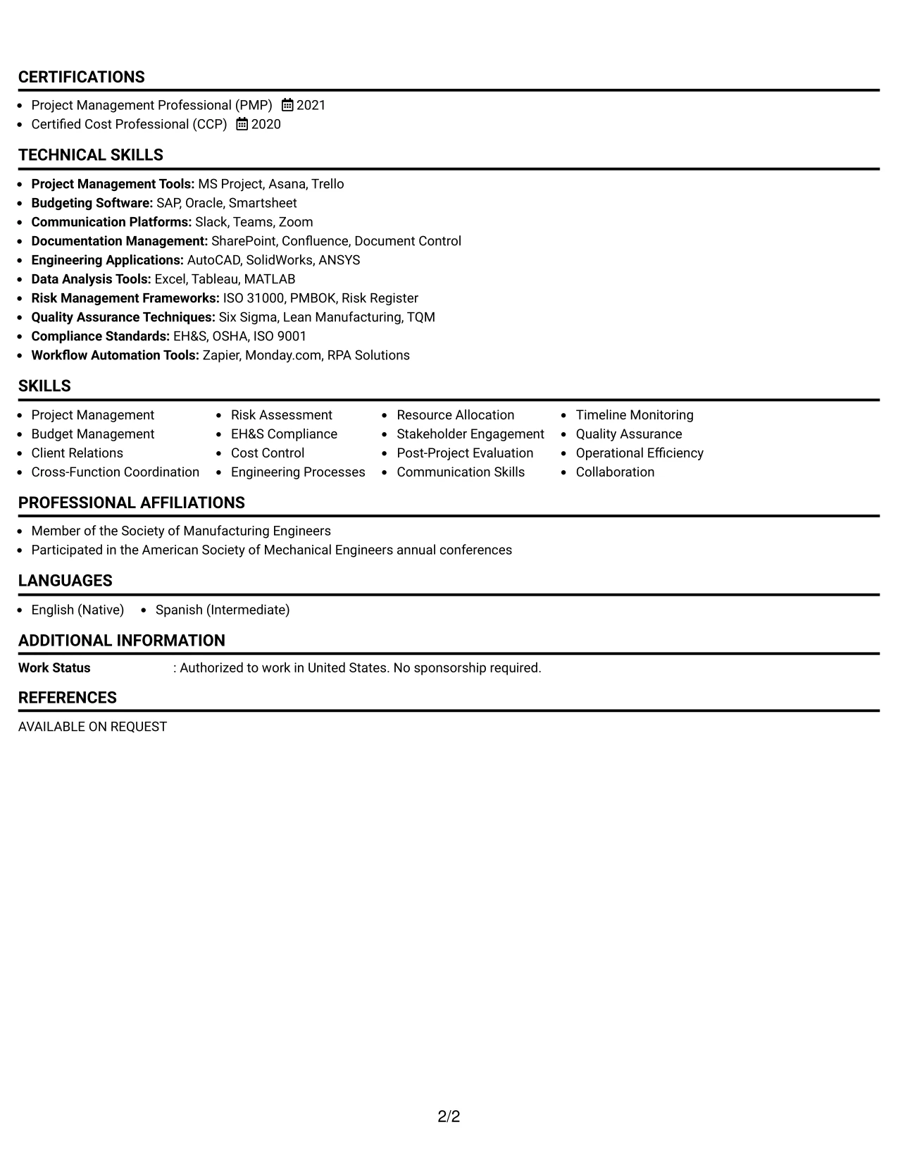 Resume Example Page 2