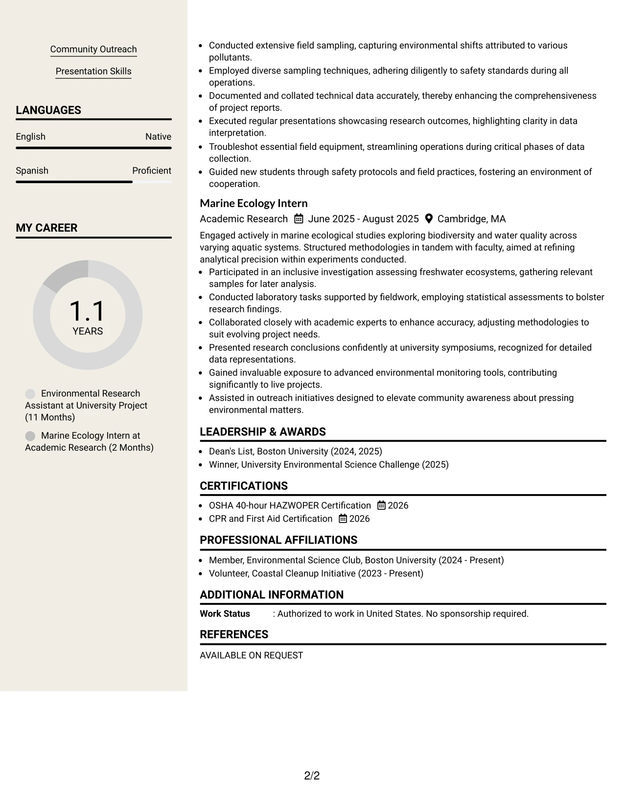 Resume Example Page 2