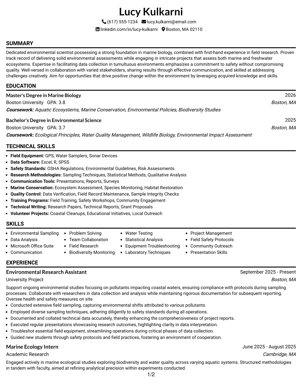 Resume Example Page 1
