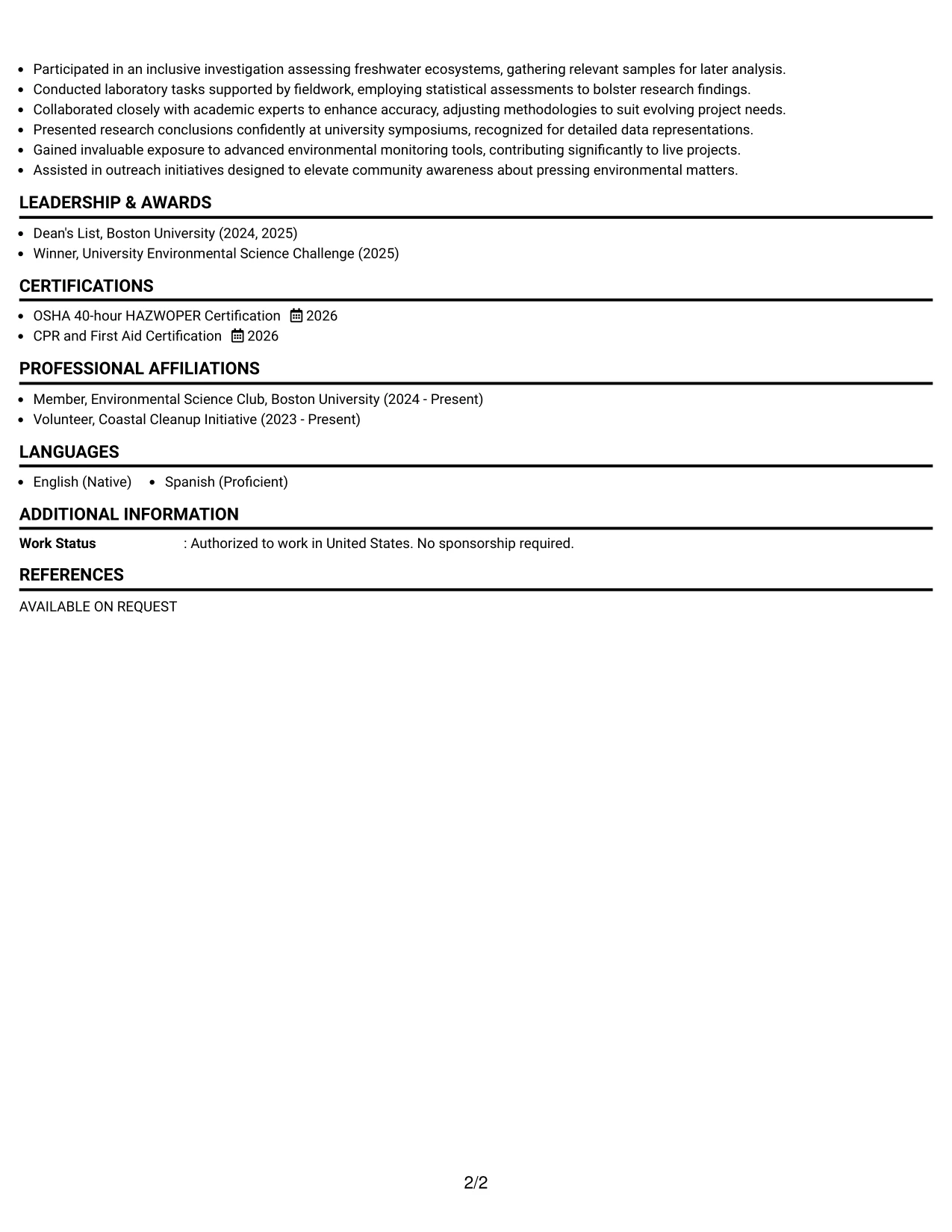 Resume Example Page 2
