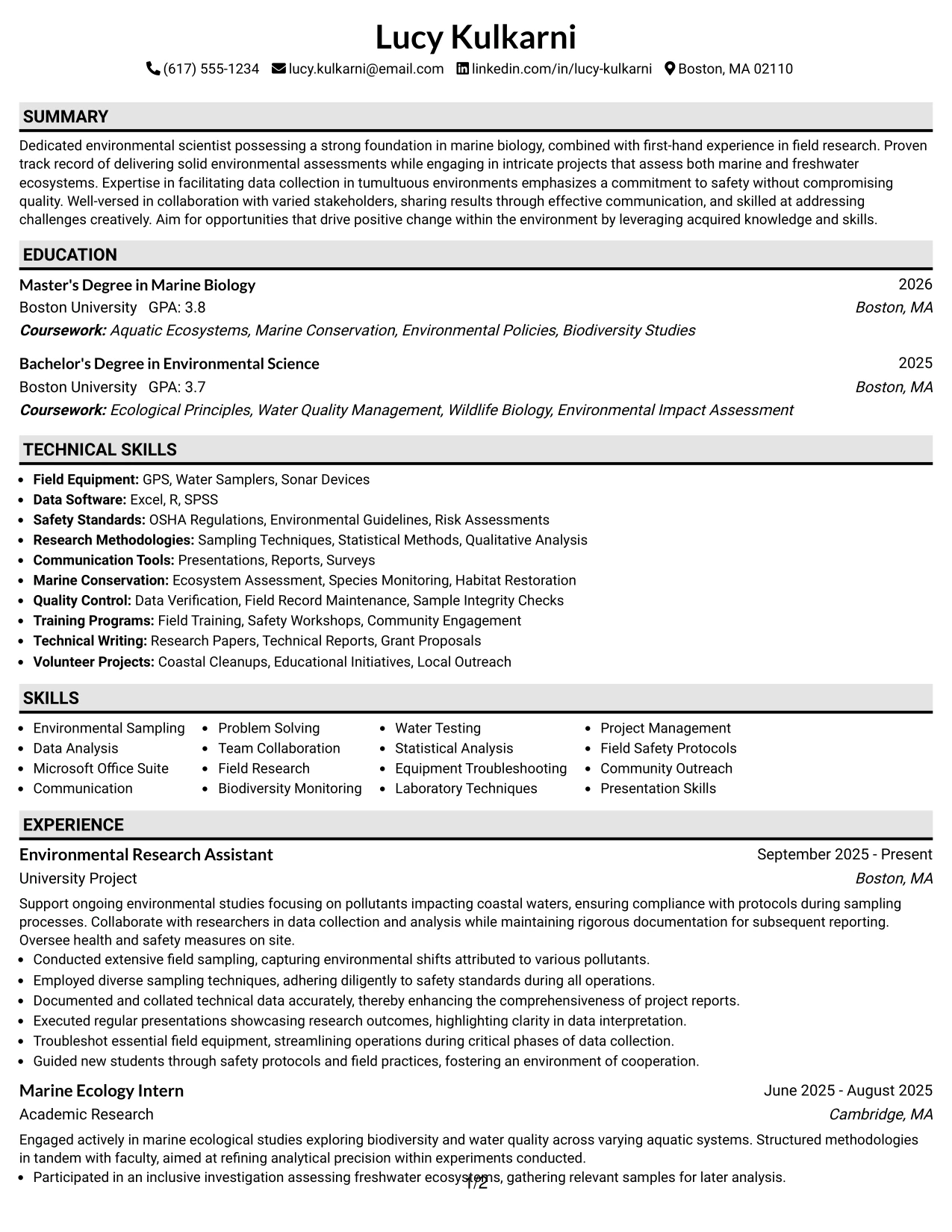 Resume Example Page 1