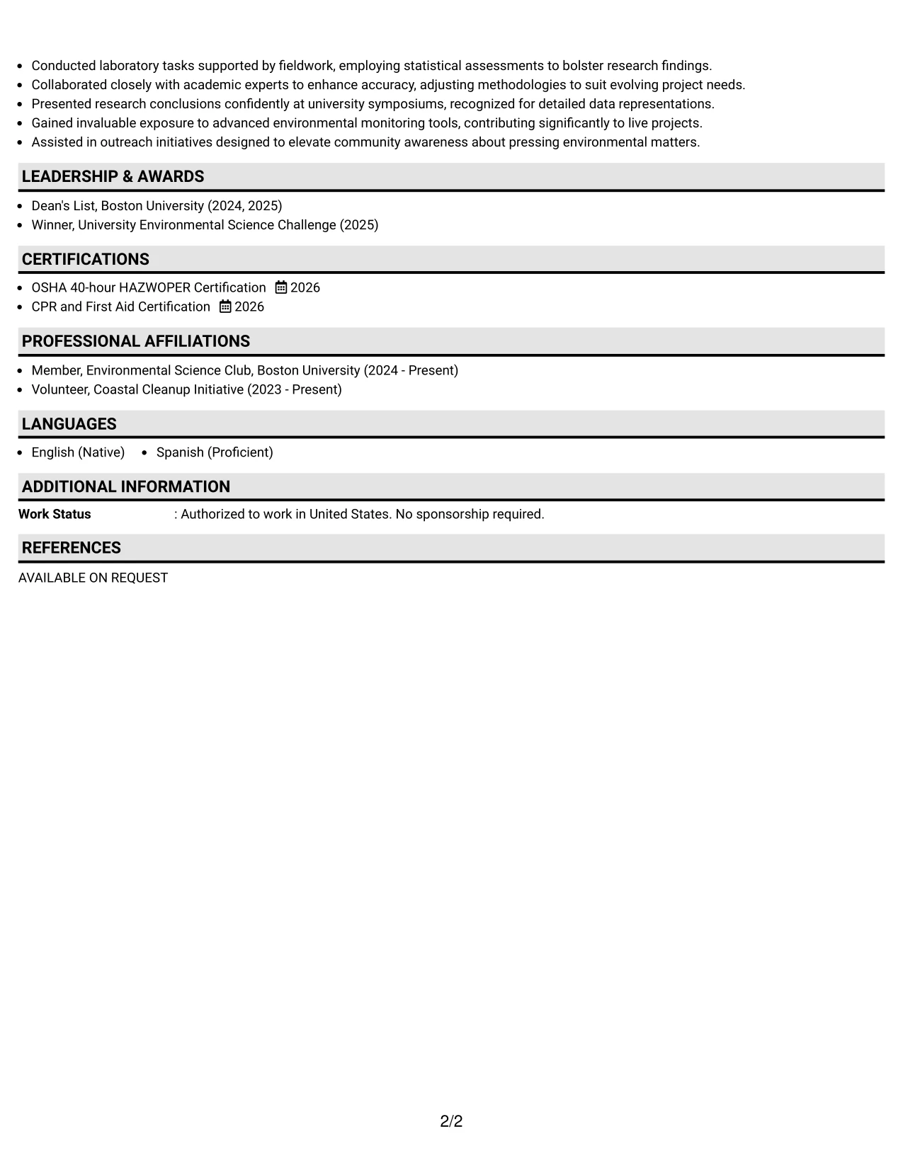Resume Example Page 2