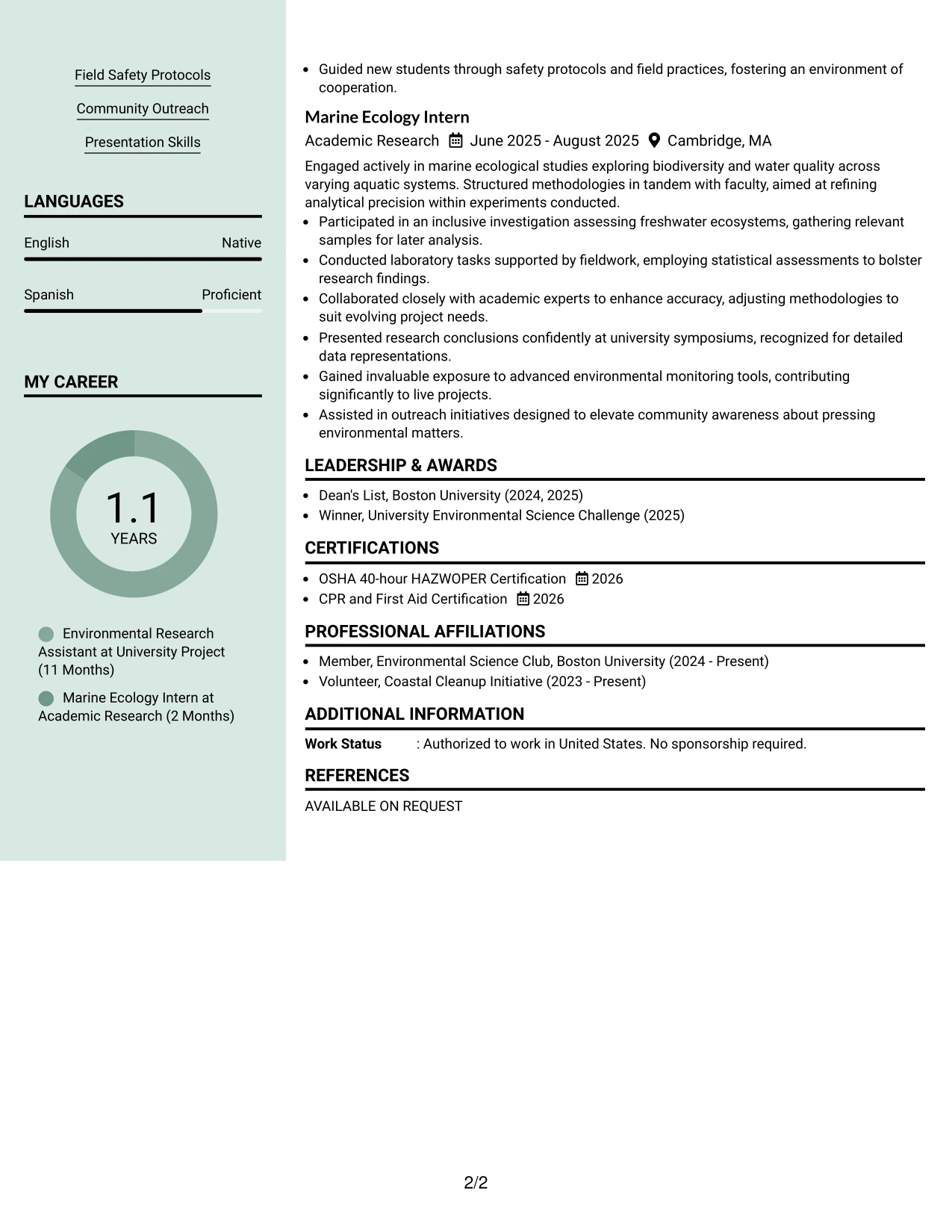 Resume Example Page 2