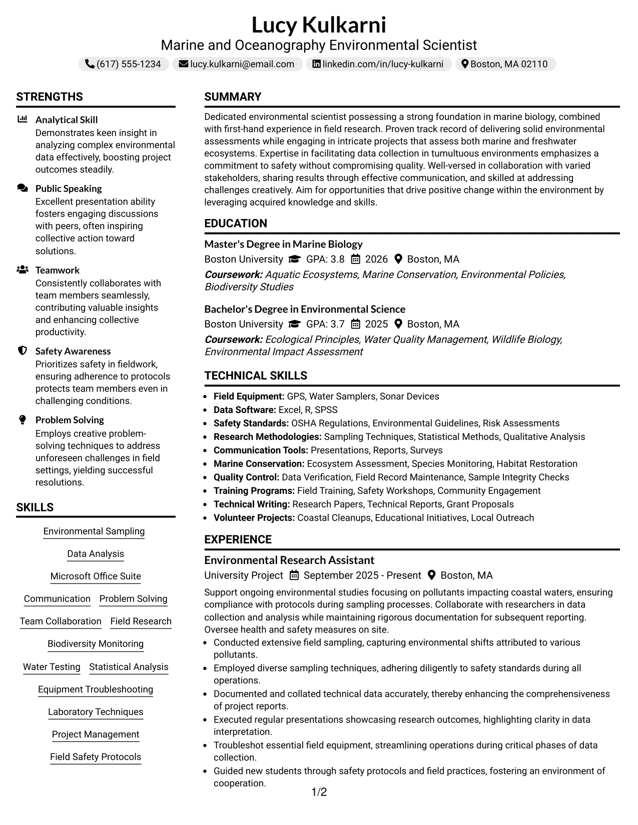 Resume Example Page 1