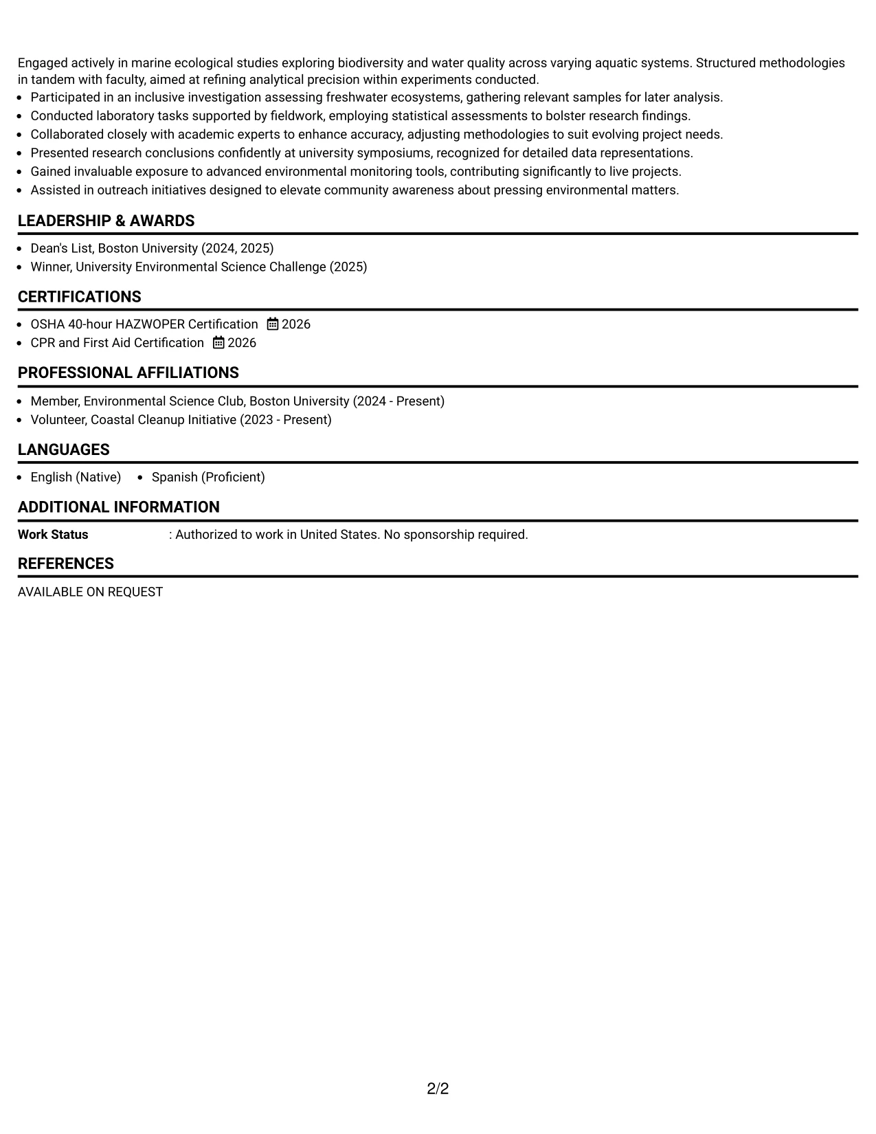 Resume Example Page 2