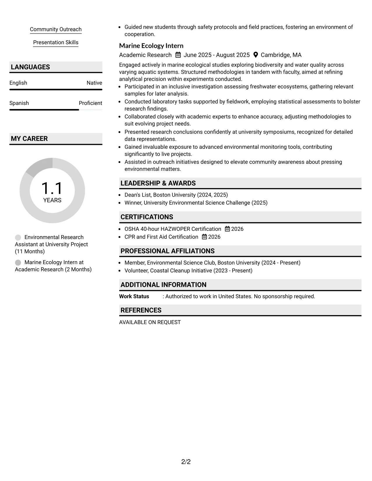 Resume Example Page 2
