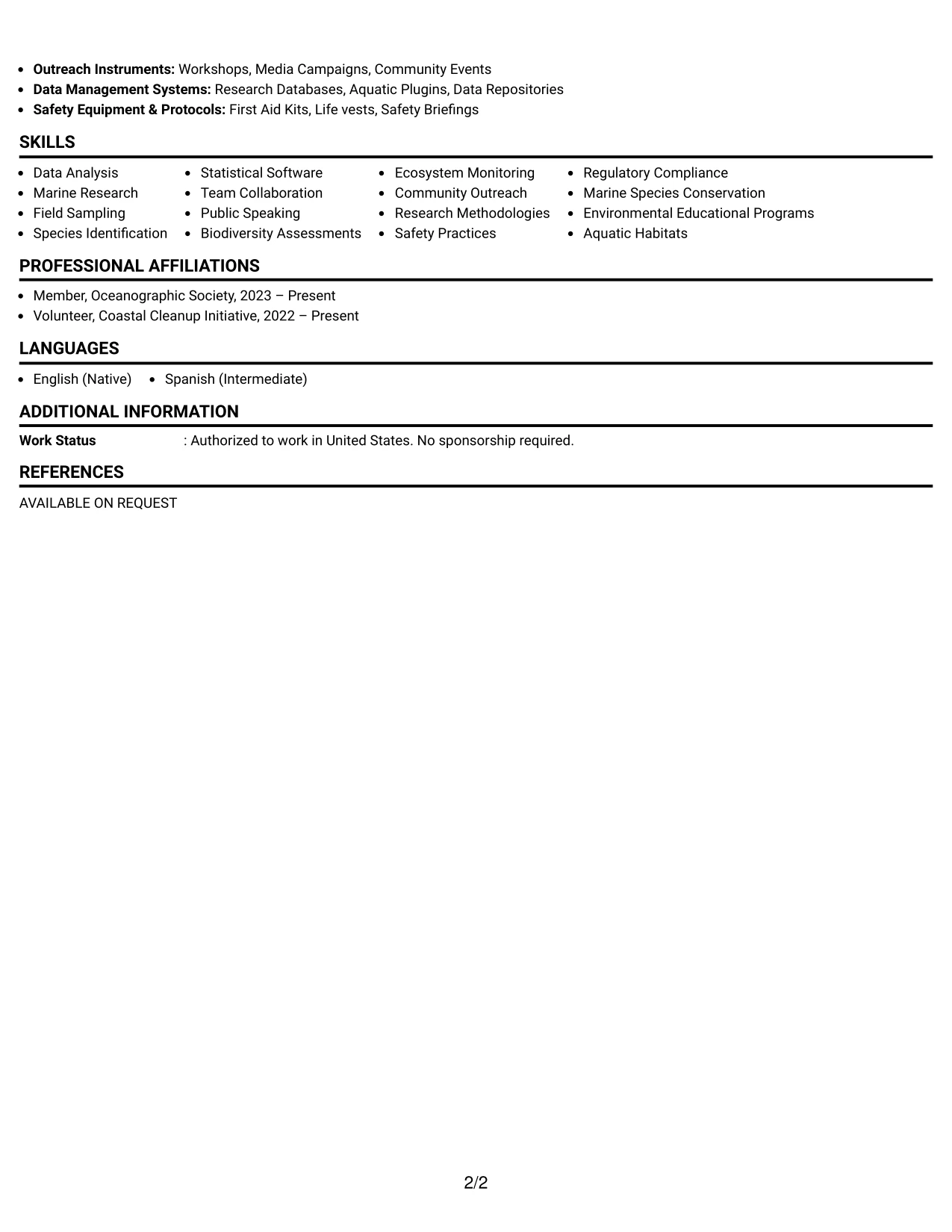 Resume Example Page 2