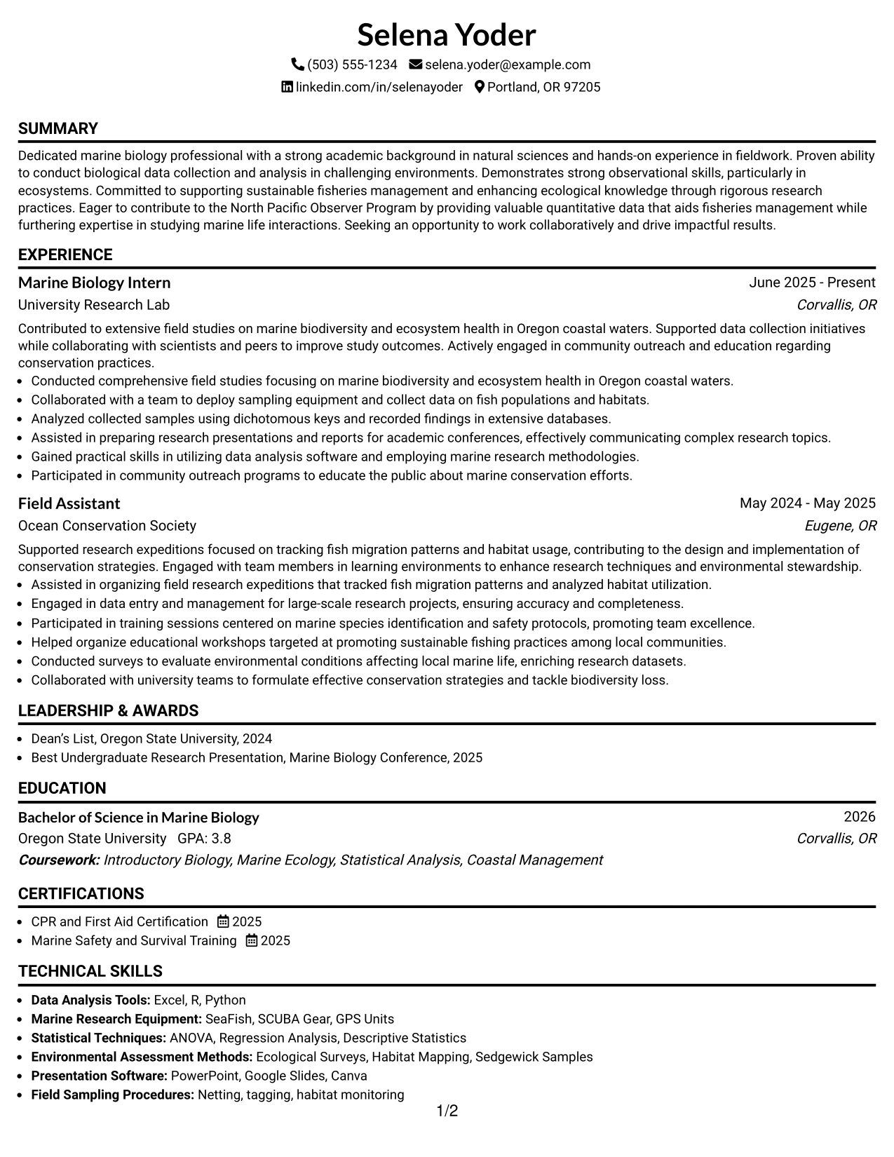 Resume Example Page 1
