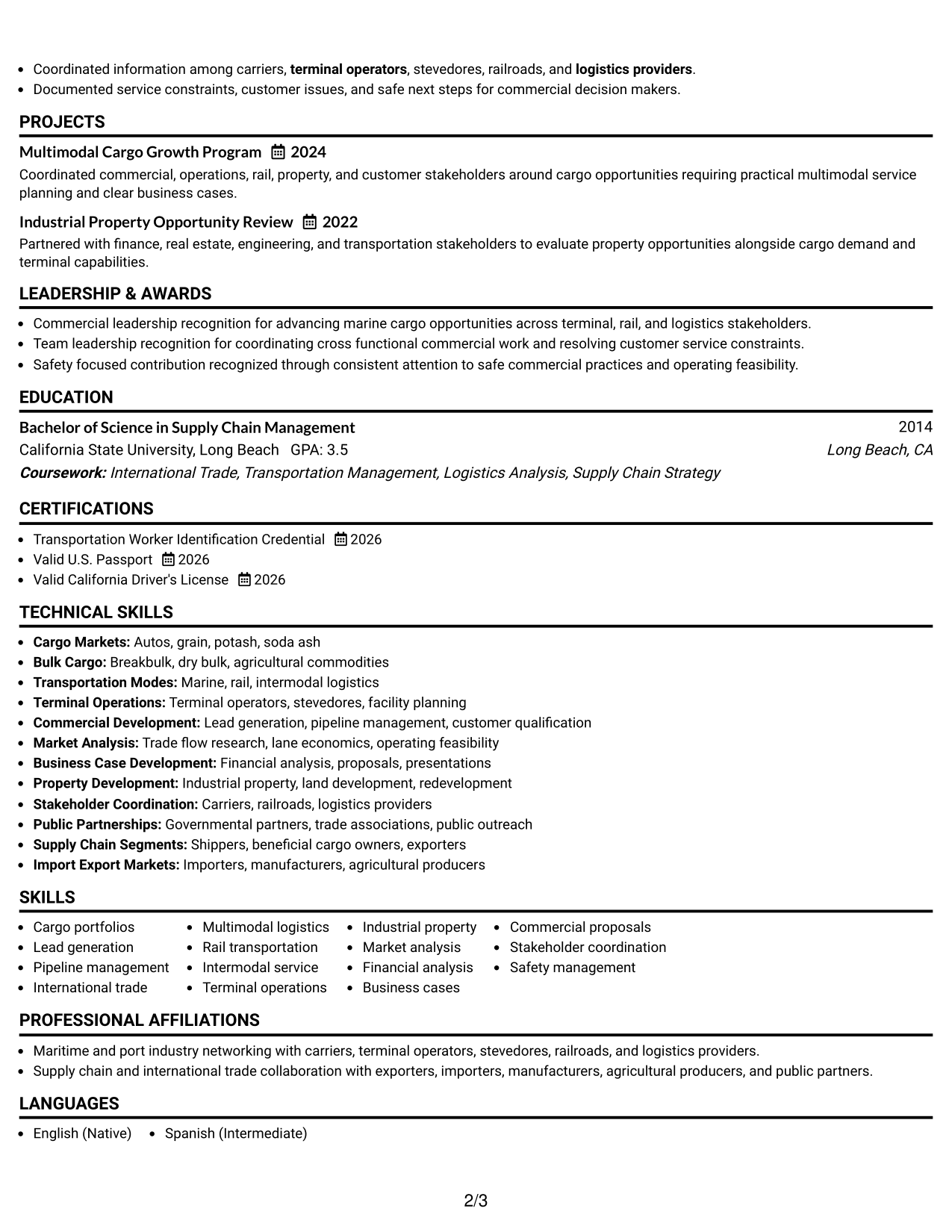 Resume Example Page 2