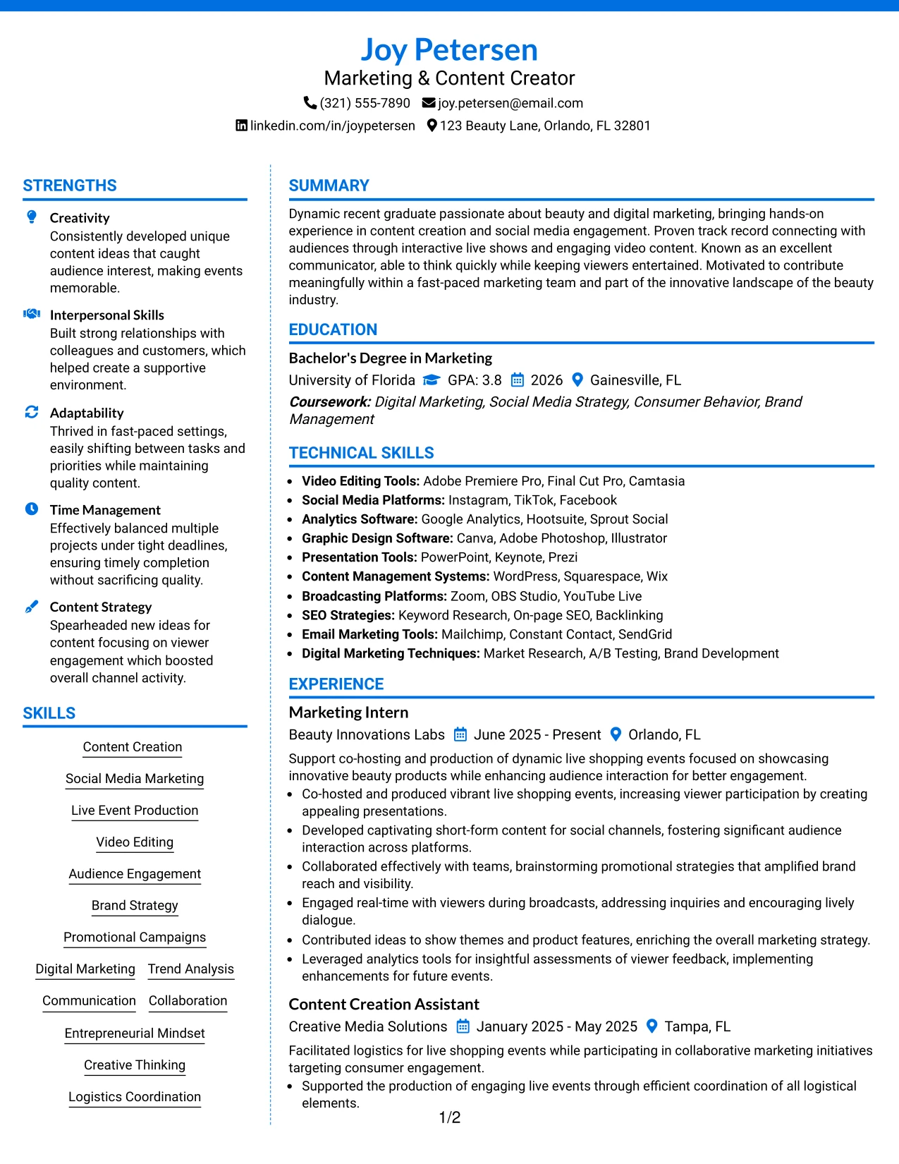 Resume Example Page 1