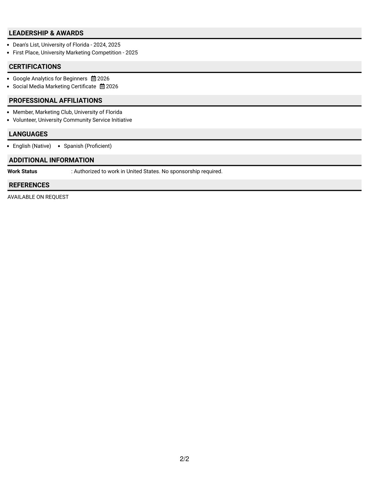 Resume Example Page 2