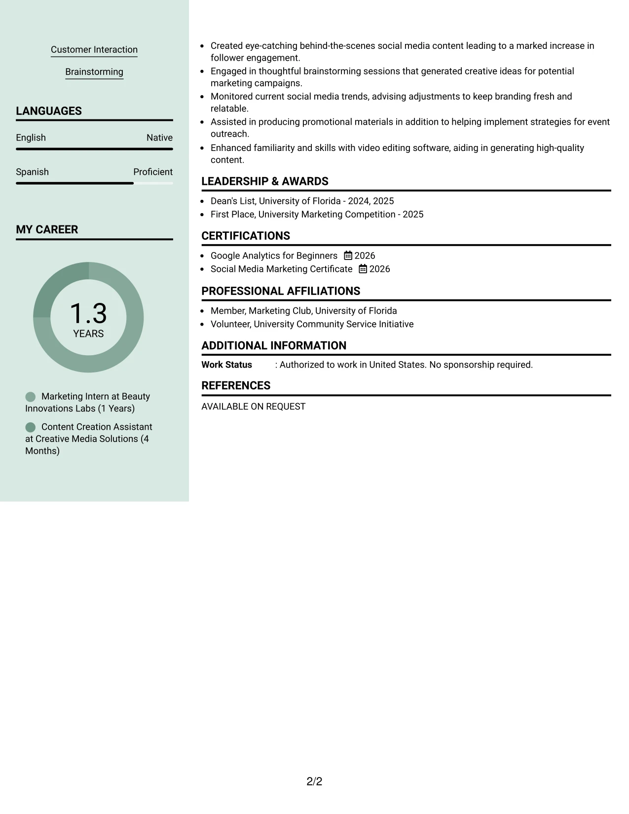 Resume Example Page 2