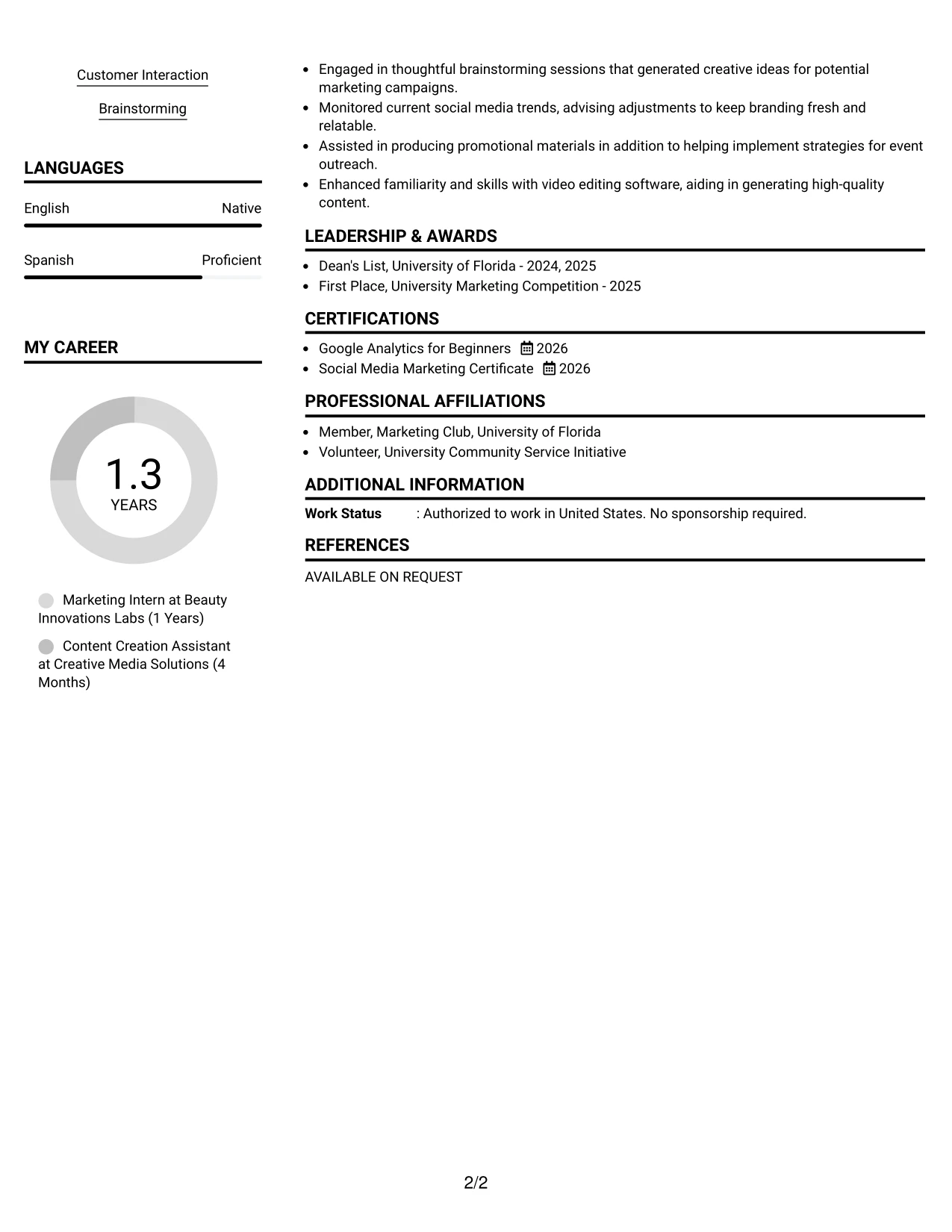 Resume Example Page 2