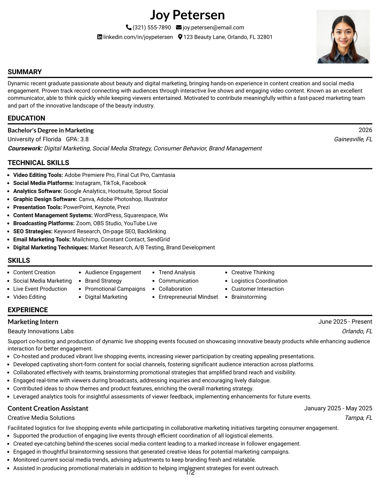 Resume Example Page 1