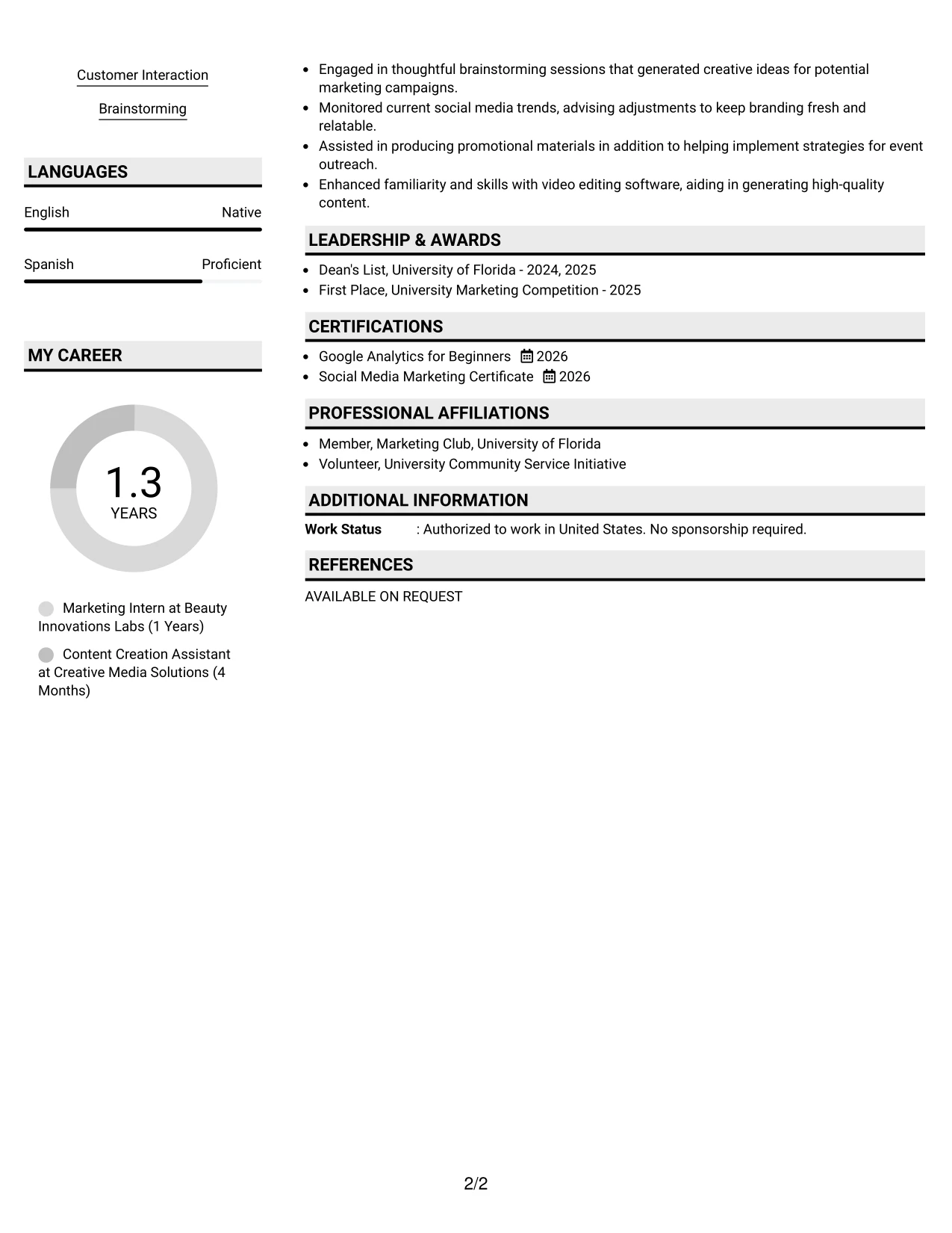 Resume Example Page 2