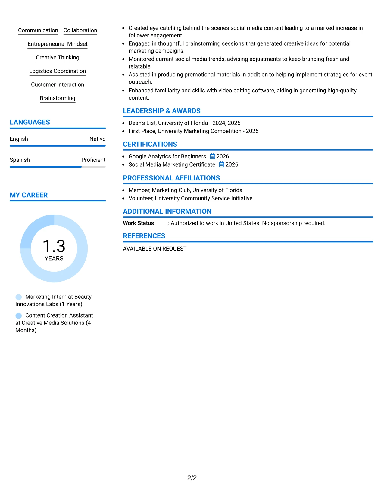 Resume Example Page 2