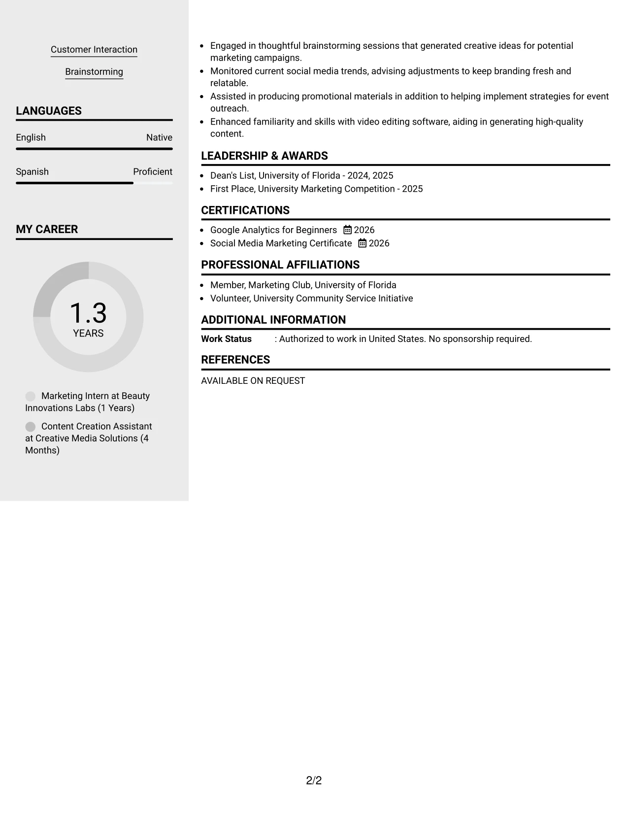 Resume Example Page 2