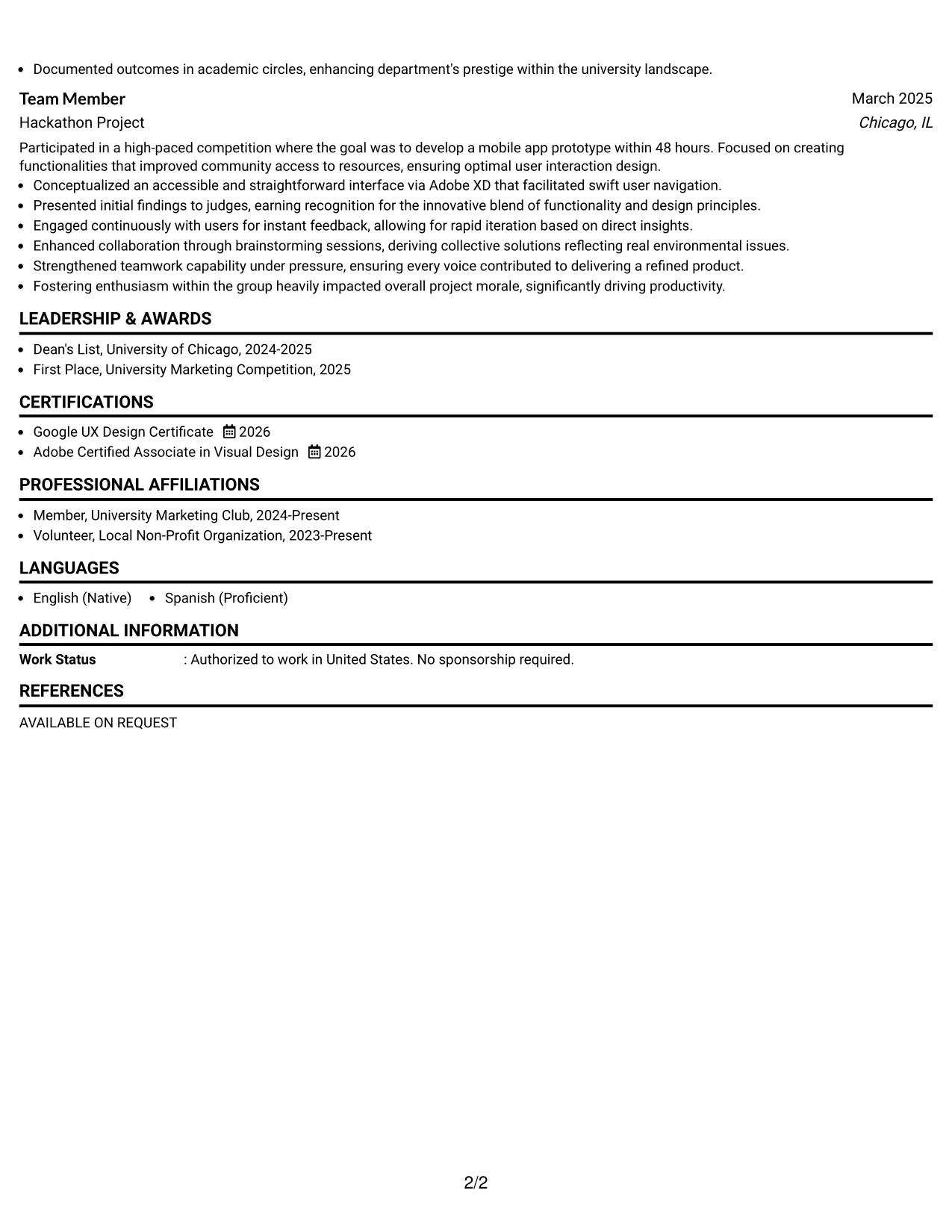 Resume Example Page 2