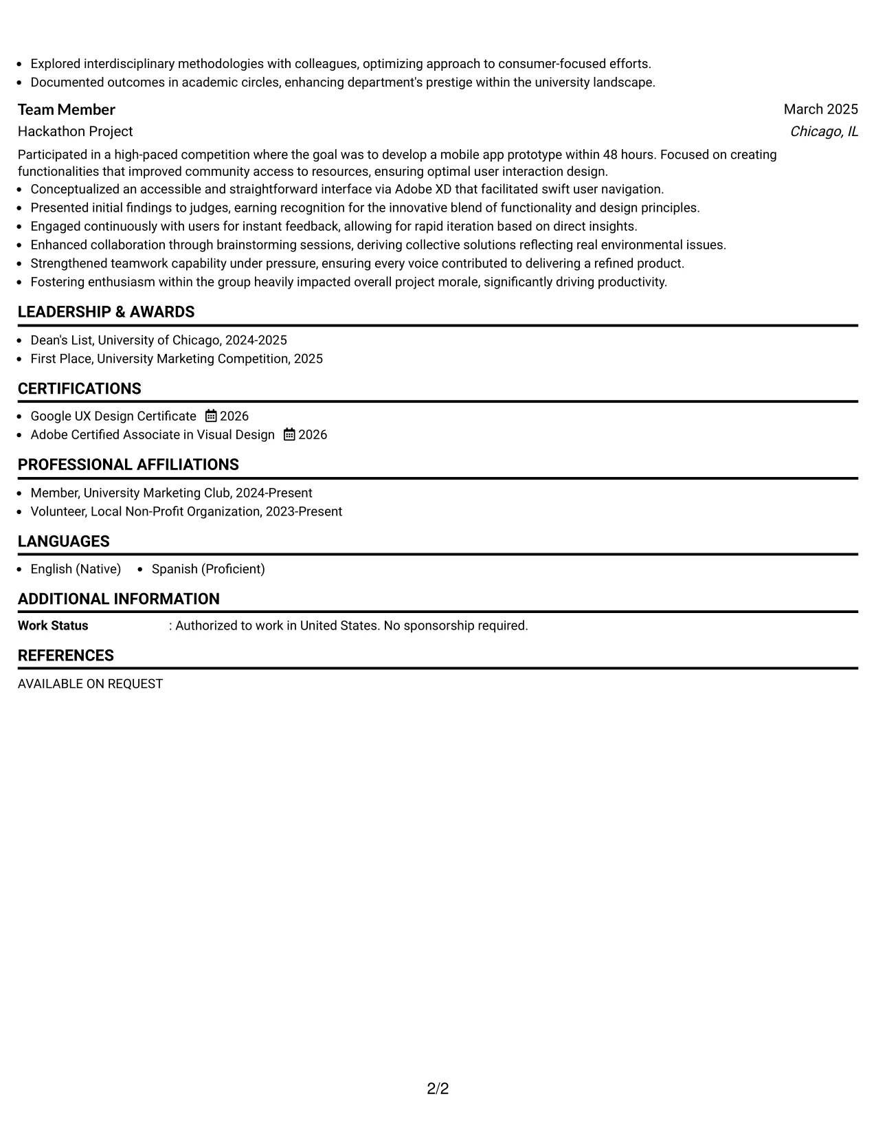 Resume Example Page 2