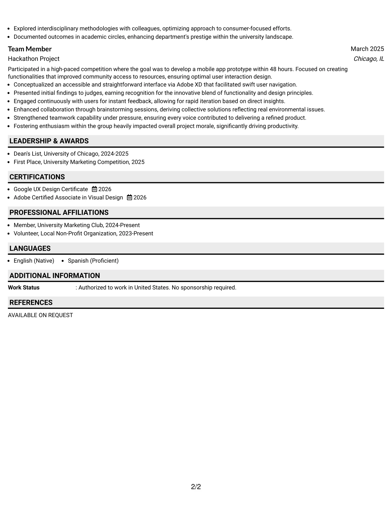 Resume Example Page 2
