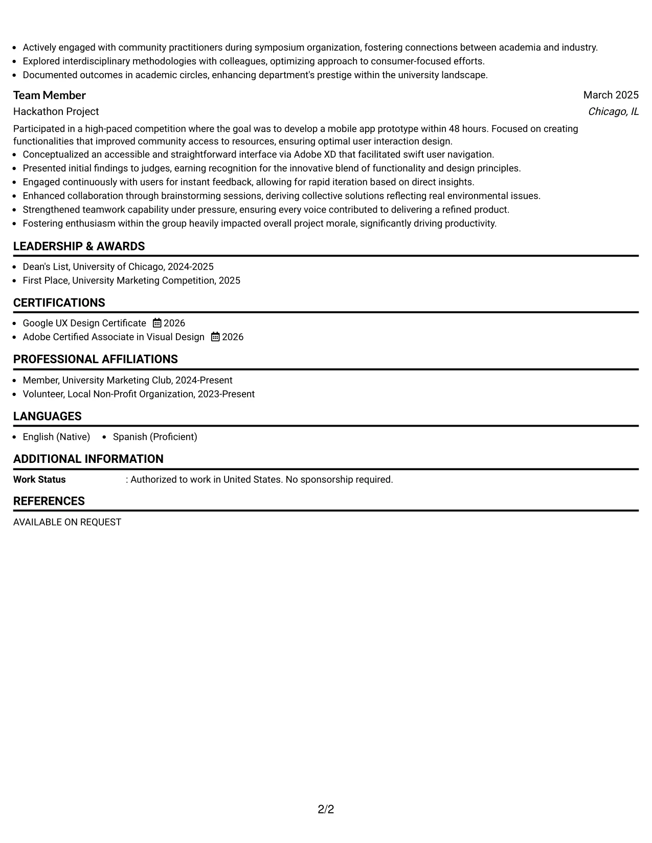 Resume Example Page 2
