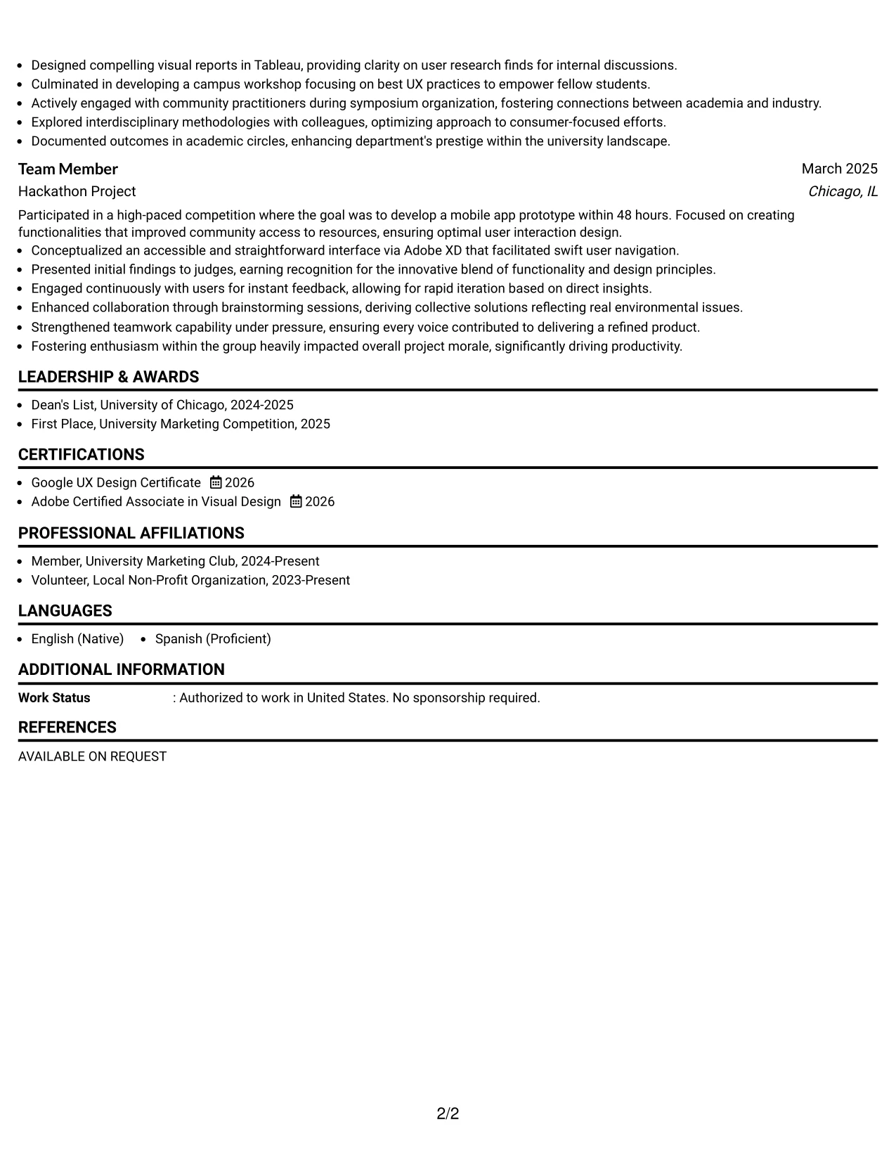 Resume Example Page 2