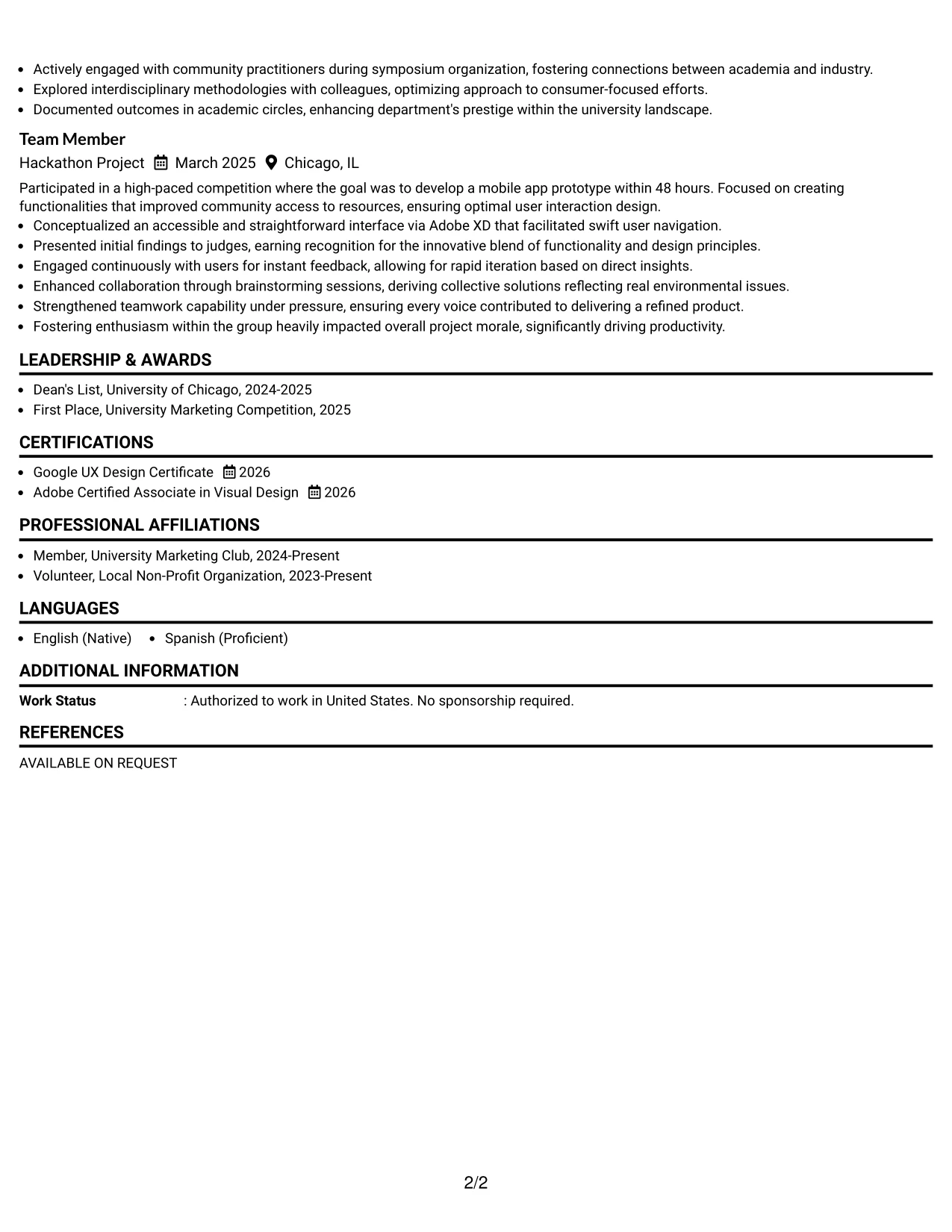 Resume Example Page 2