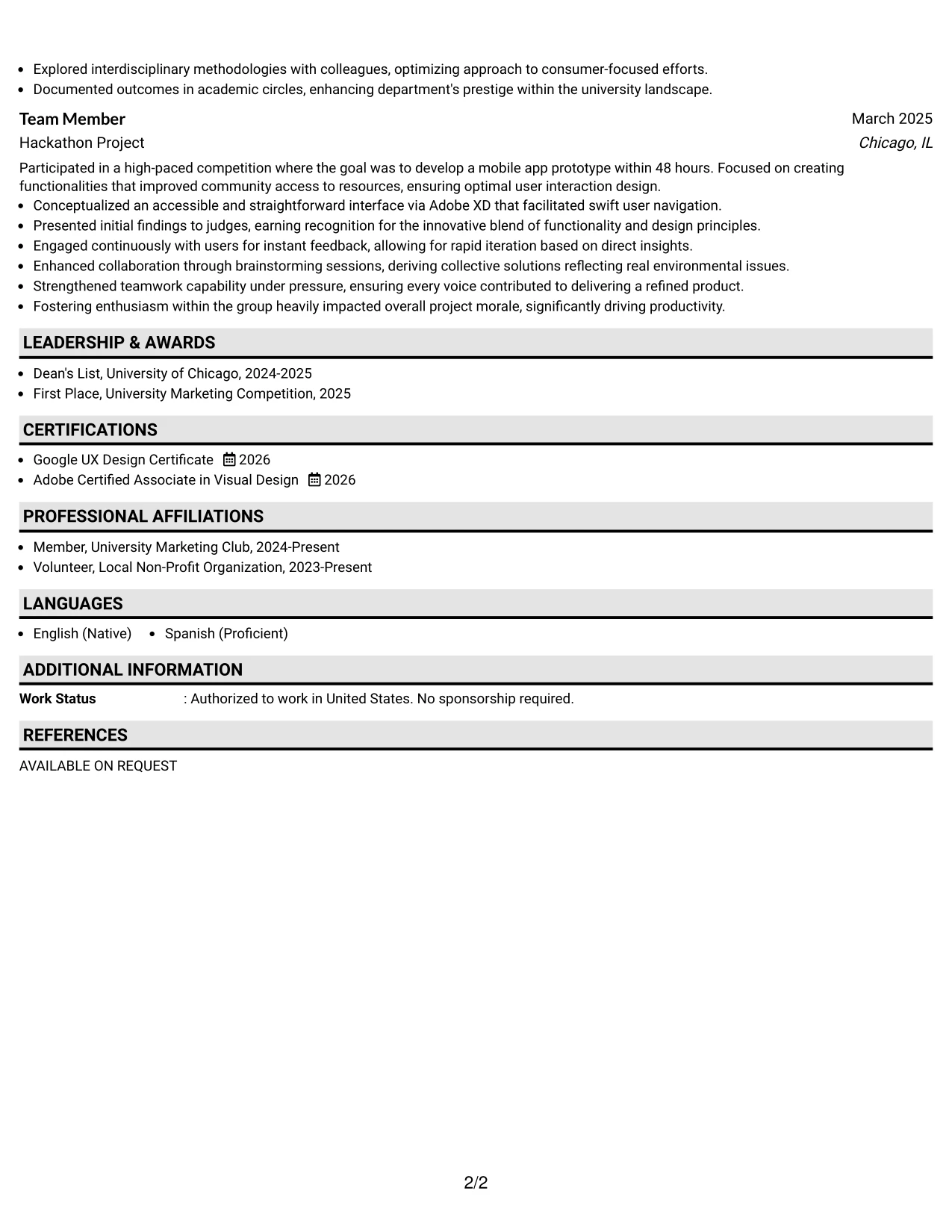 Resume Example Page 2