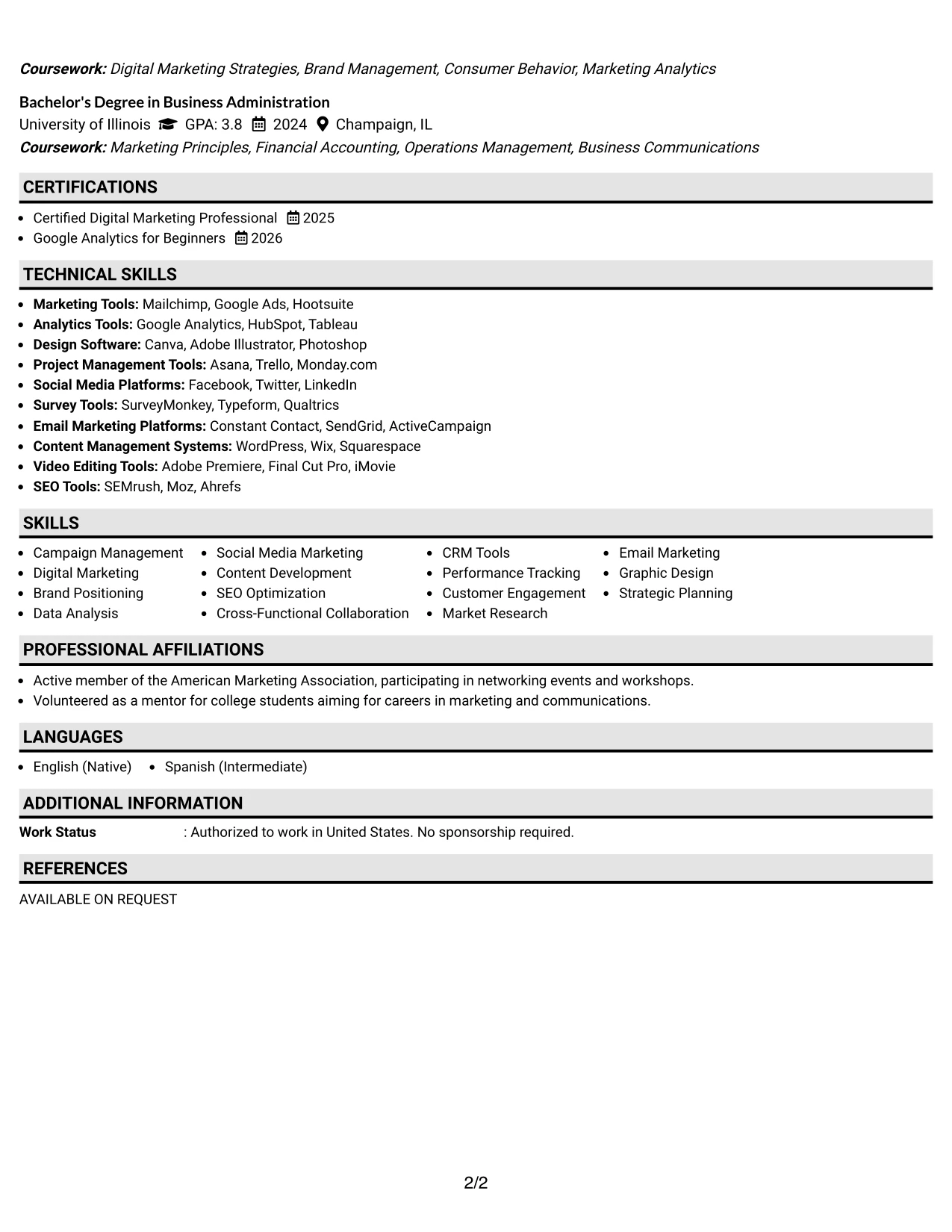 Resume Example Page 2