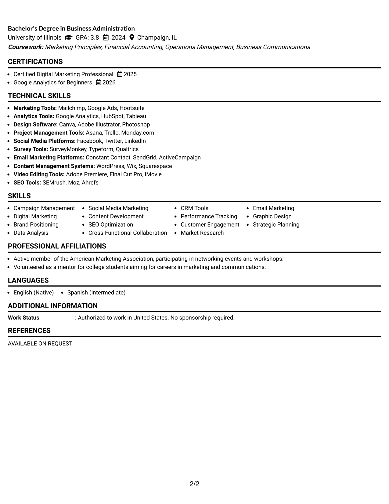 Resume Example Page 2