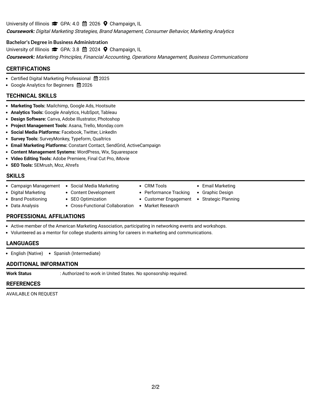 Resume Example Page 2