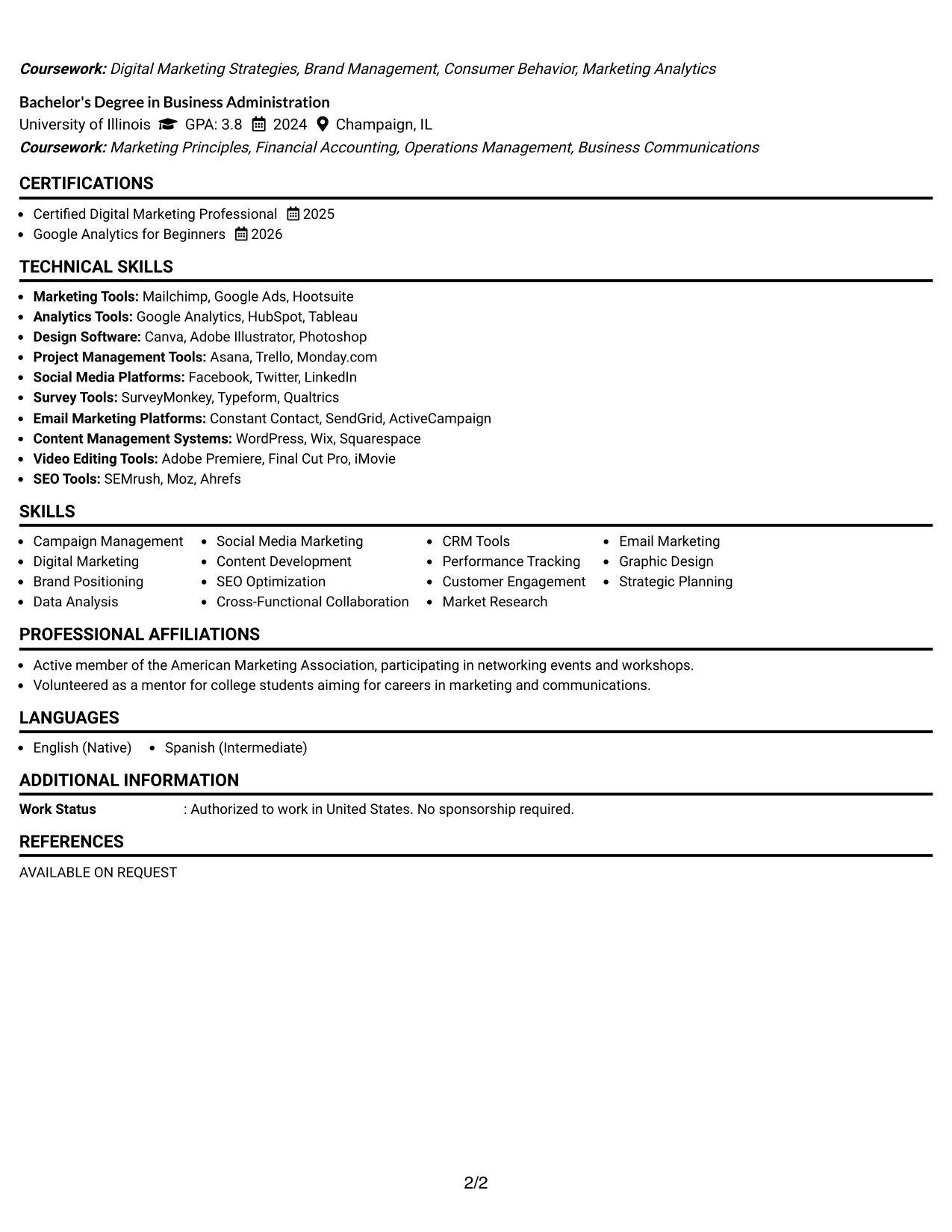 Resume Example Page 2