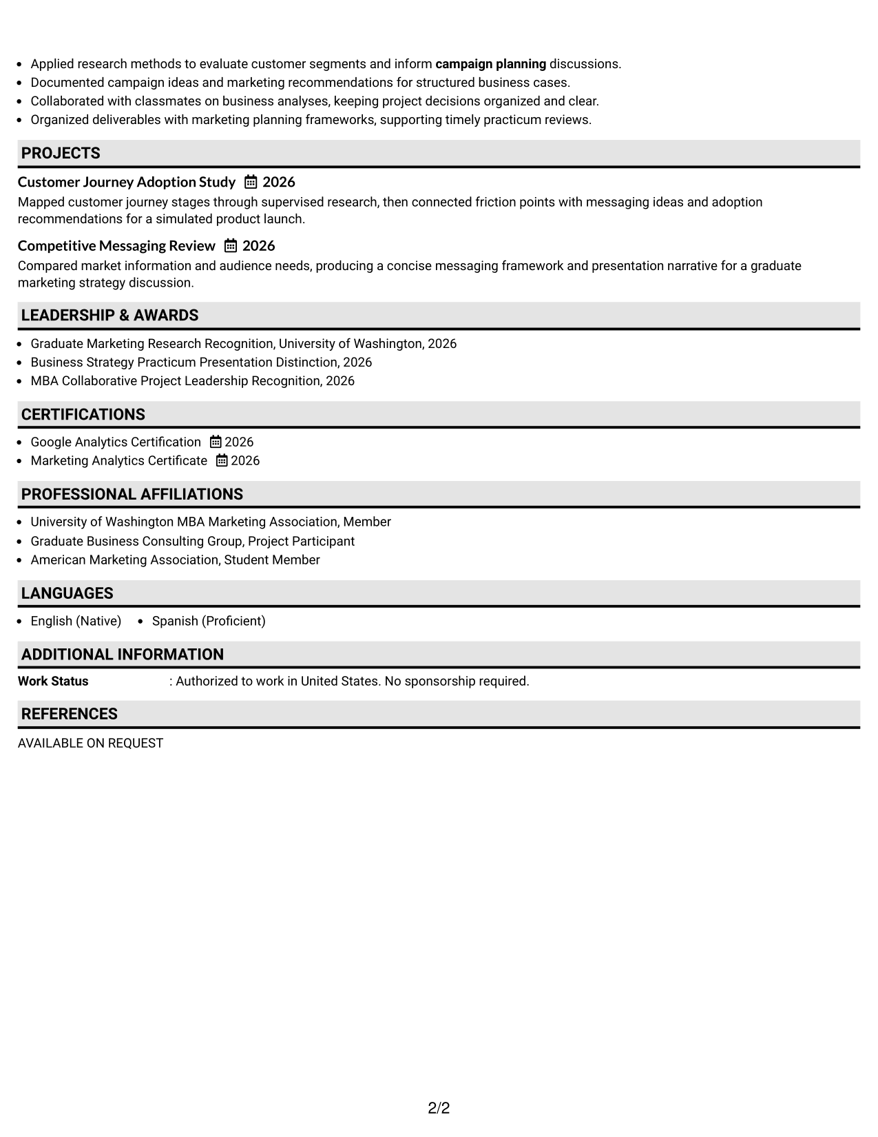 Resume Example Page 2