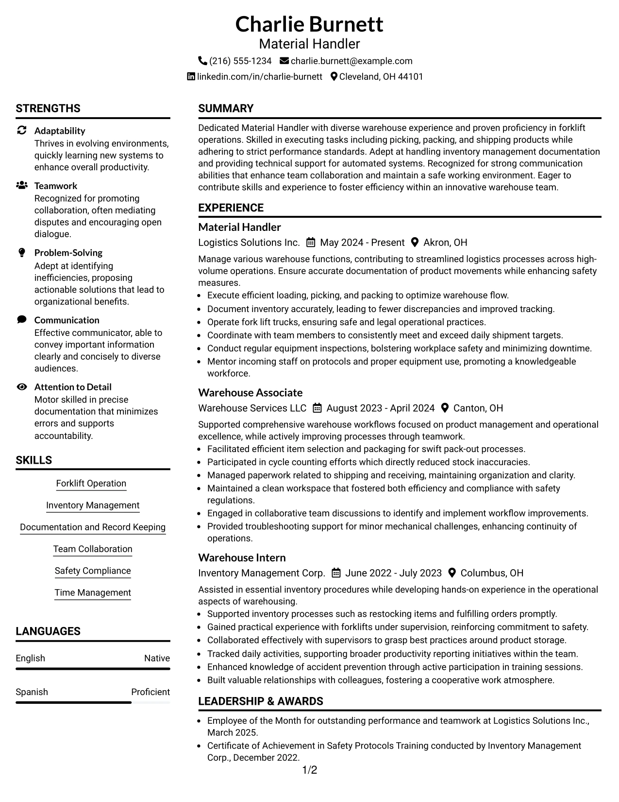 Resume Example Page 1