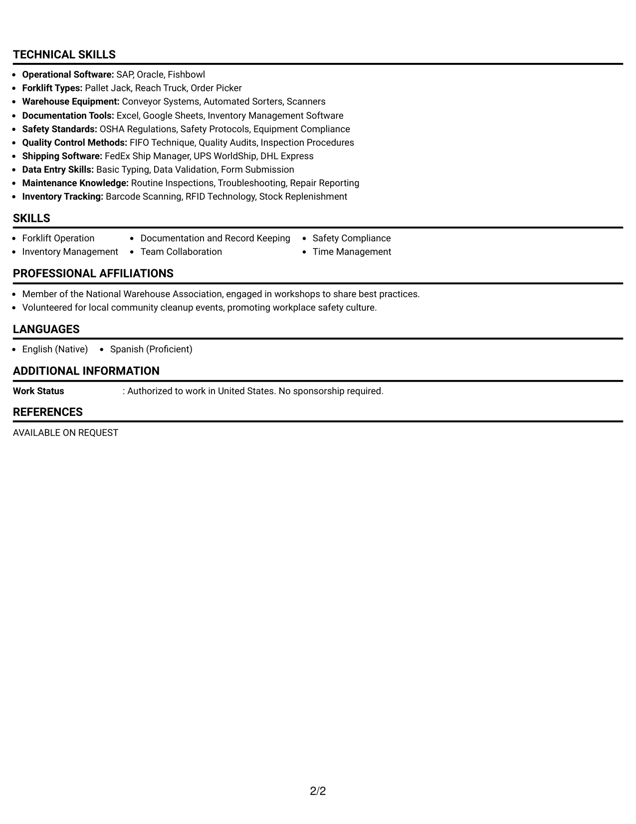 Resume Example Page 2