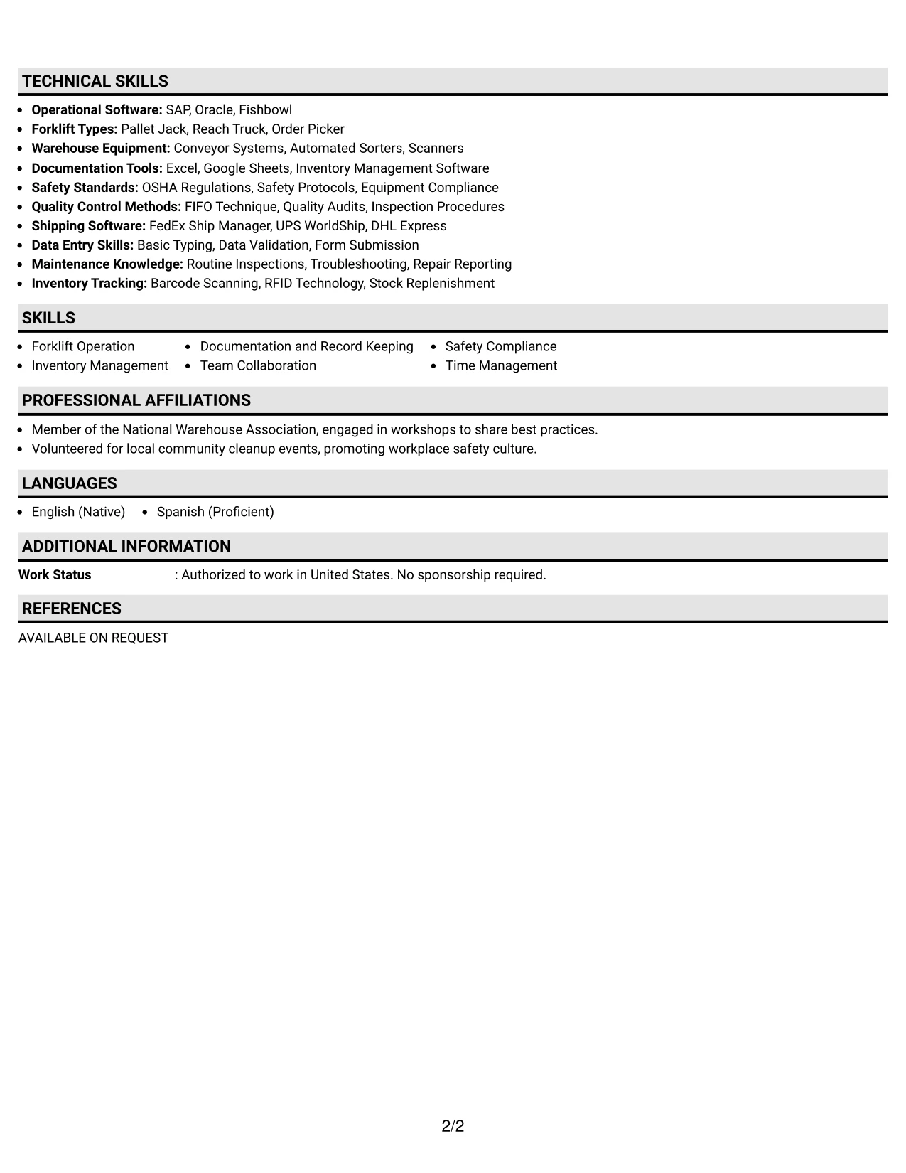 Resume Example Page 2