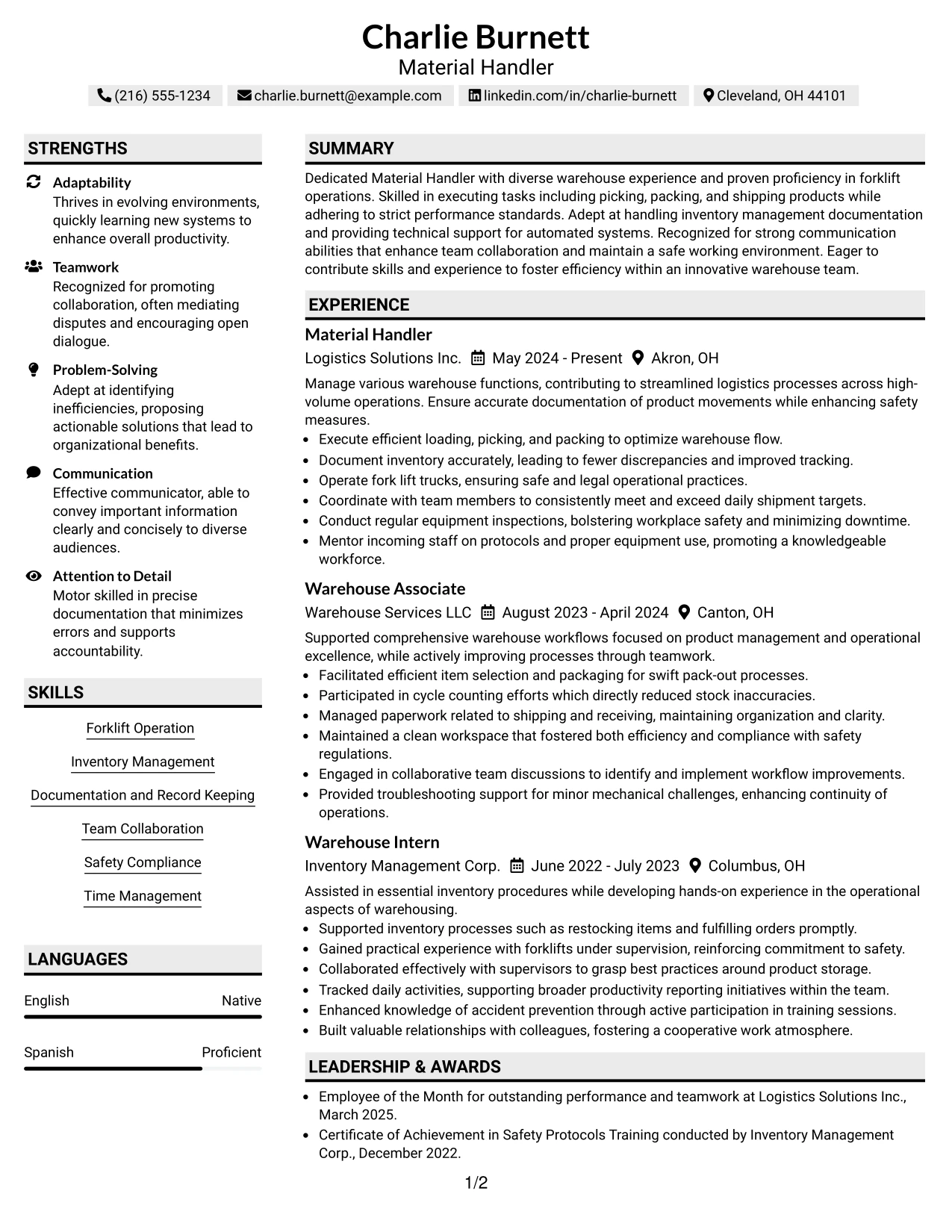 Resume Example Page 1
