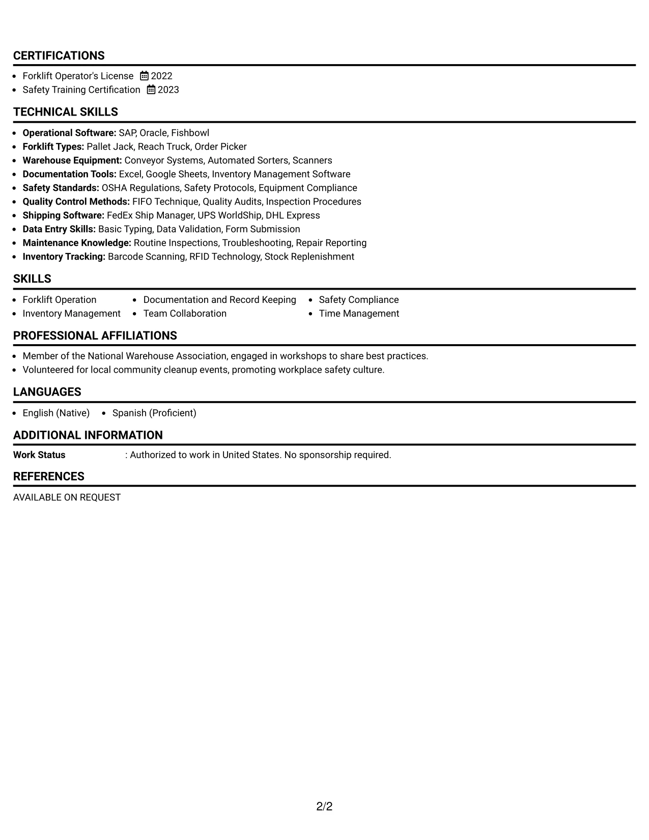 Resume Example Page 2