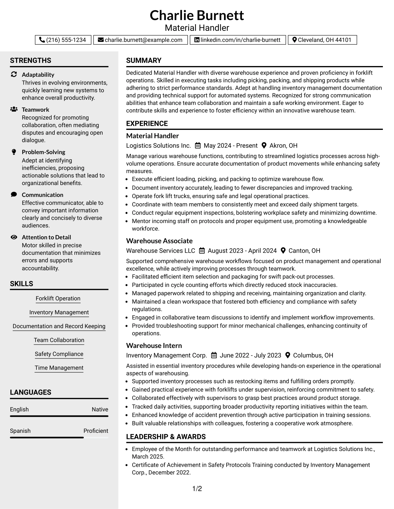 Resume Example Page 1