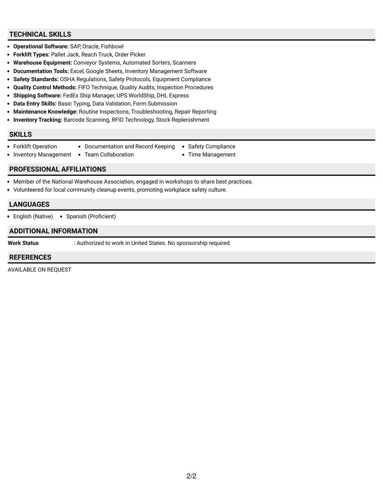 Resume Example Page 2