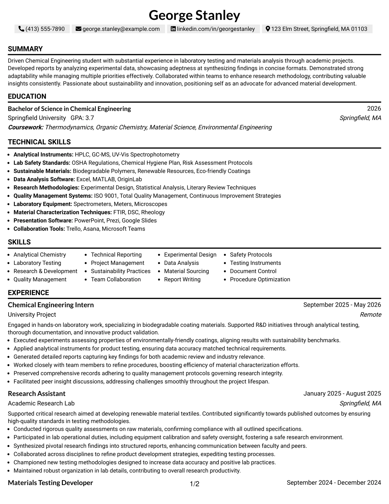 Resume Example Page 1