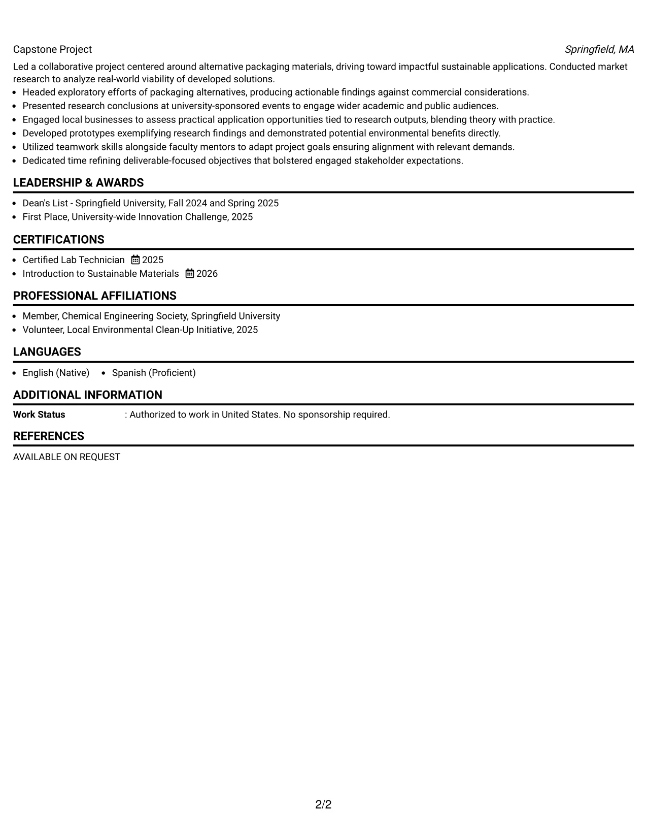 Resume Example Page 2