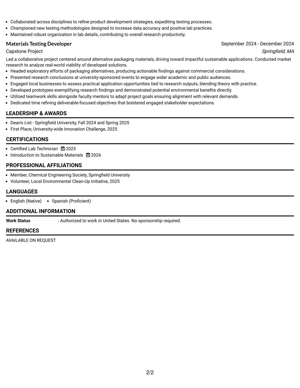 Resume Example Page 2